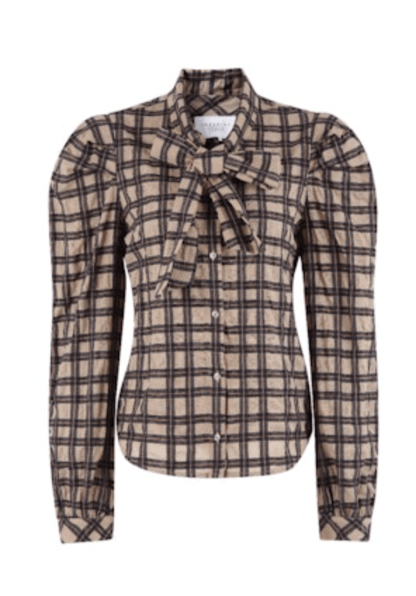 Tan/Black Plaid French Bow Shirt - Amor Lafayette