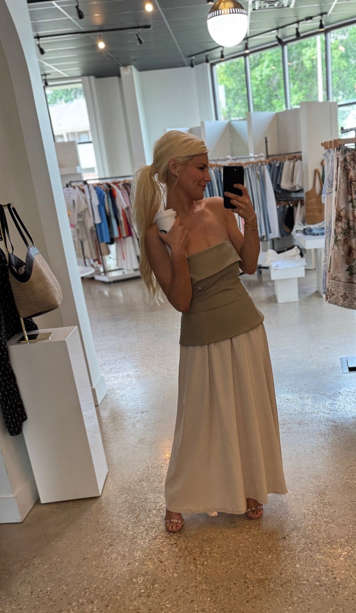 Taupe Arden Mixed Media Midi Dress - Amor Lafayette