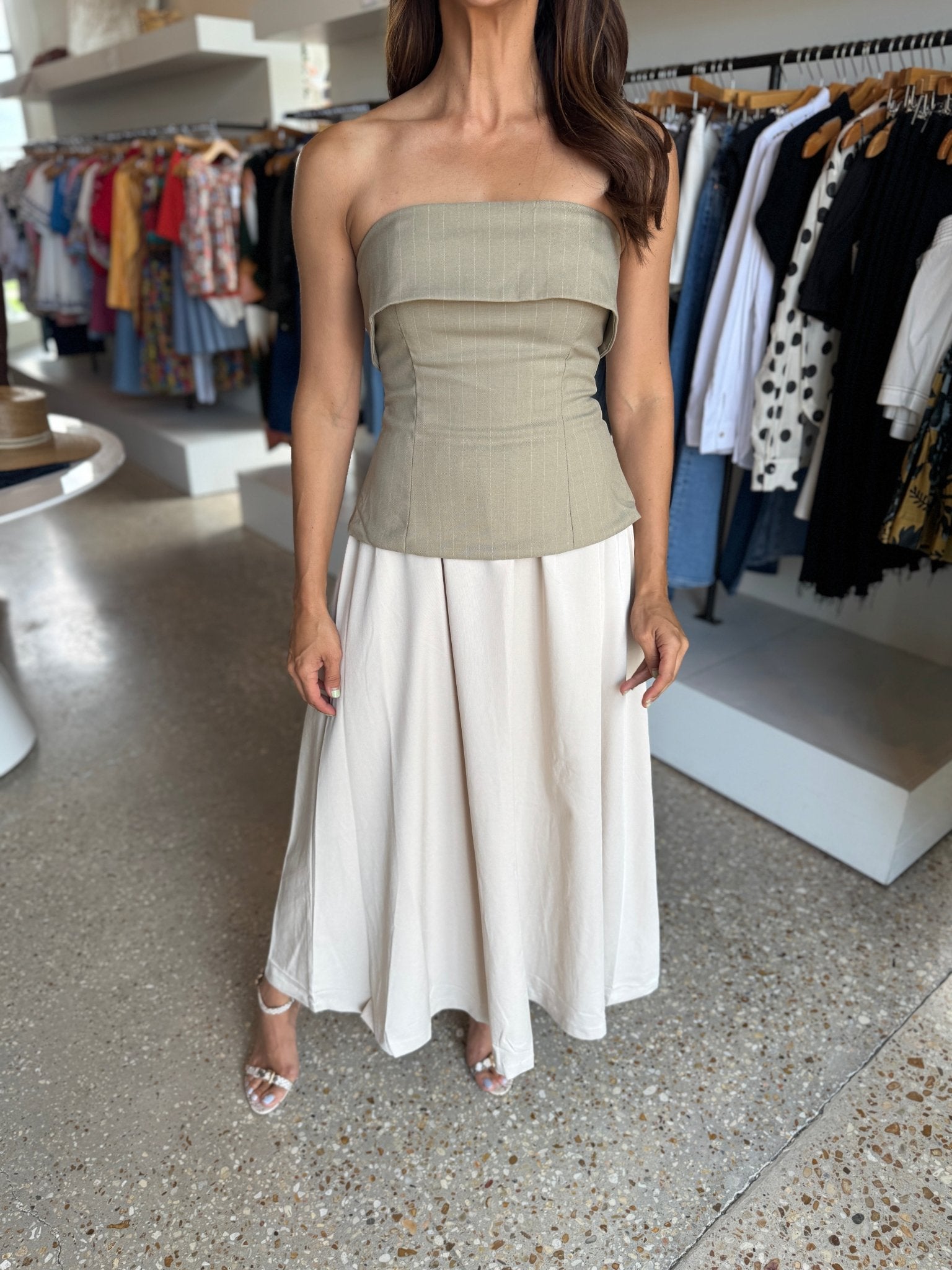 Taupe Arden Mixed Media Midi Dress - Amor Lafayette