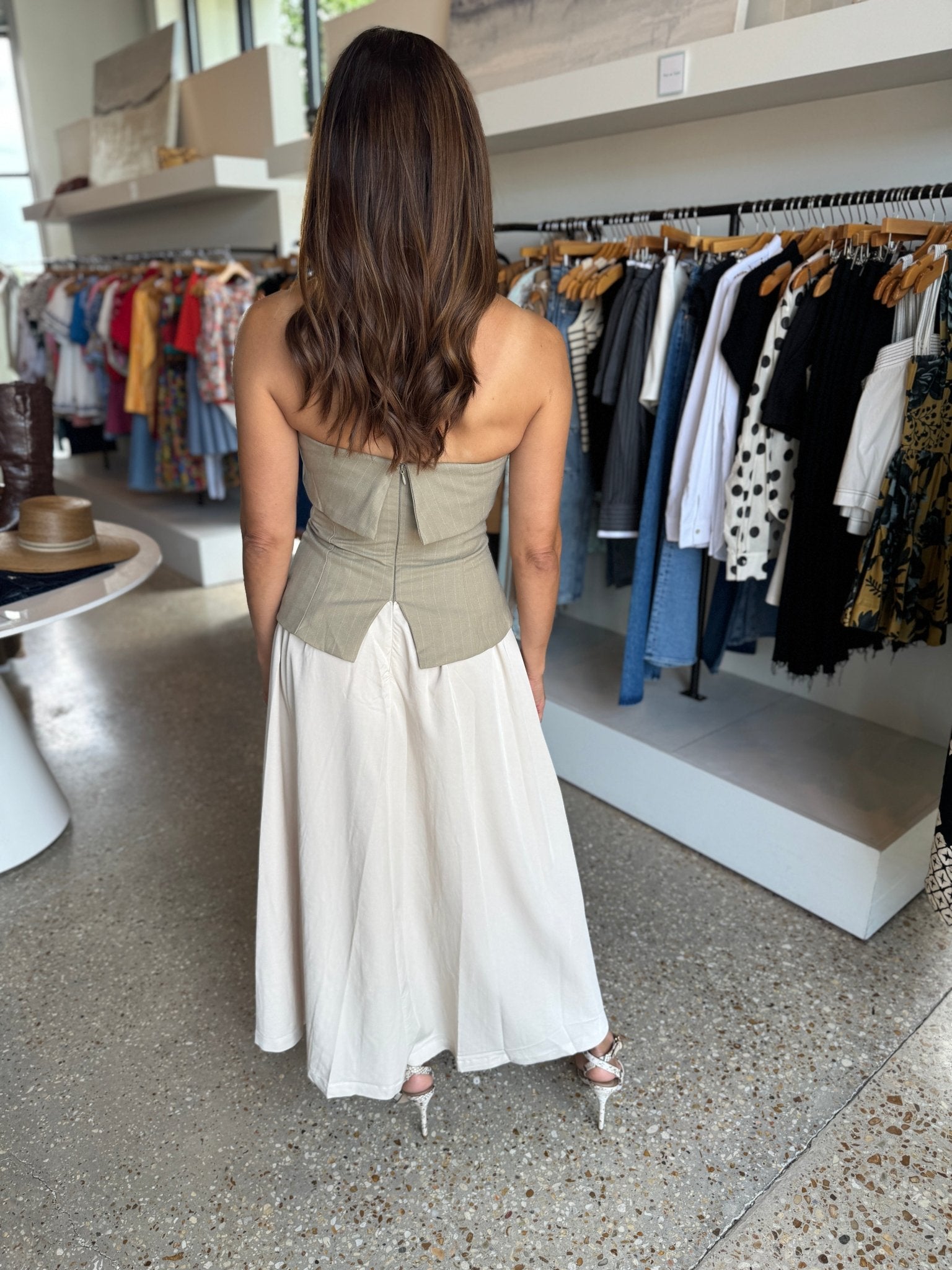 Taupe Arden Mixed Media Midi Dress - Amor Lafayette