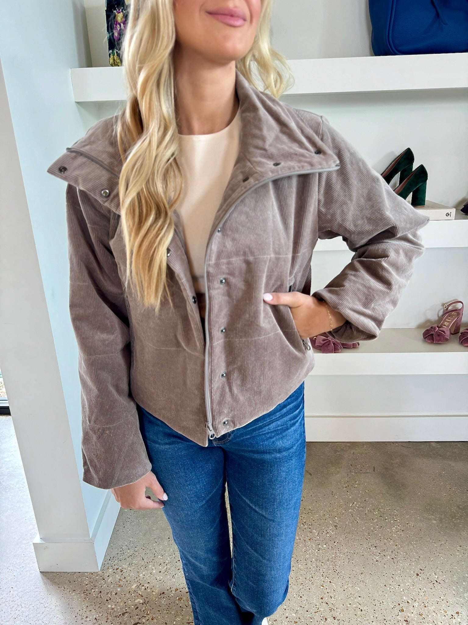 Taupe Corded Jacket - Amor Lafayette