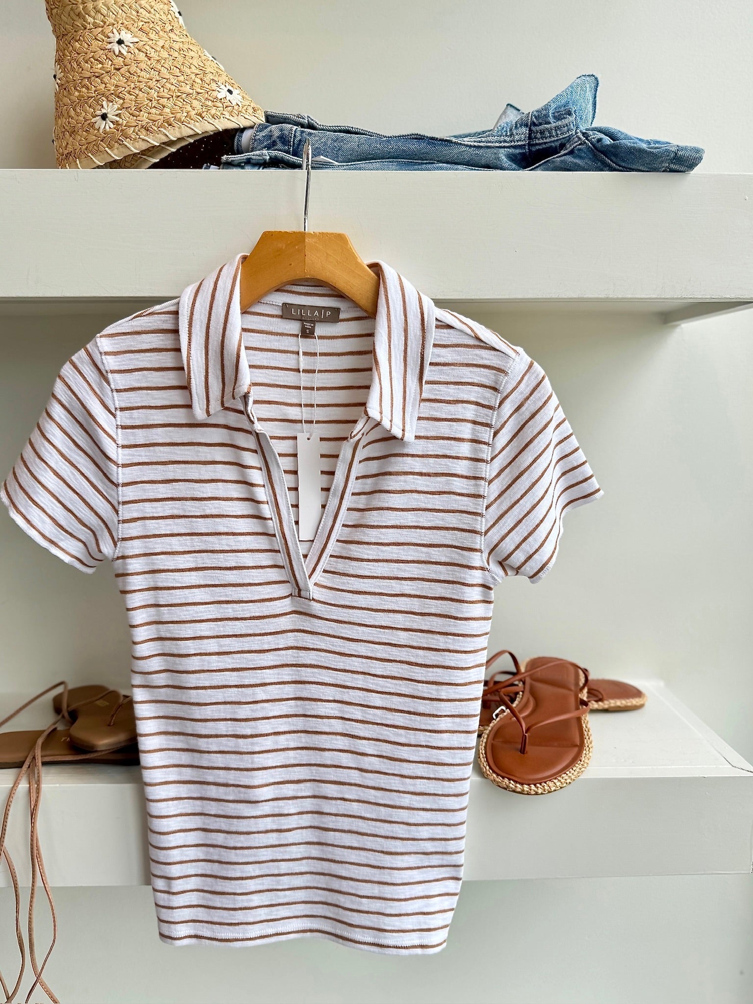 Teak Striped Polo Tee - Amor Lafayette