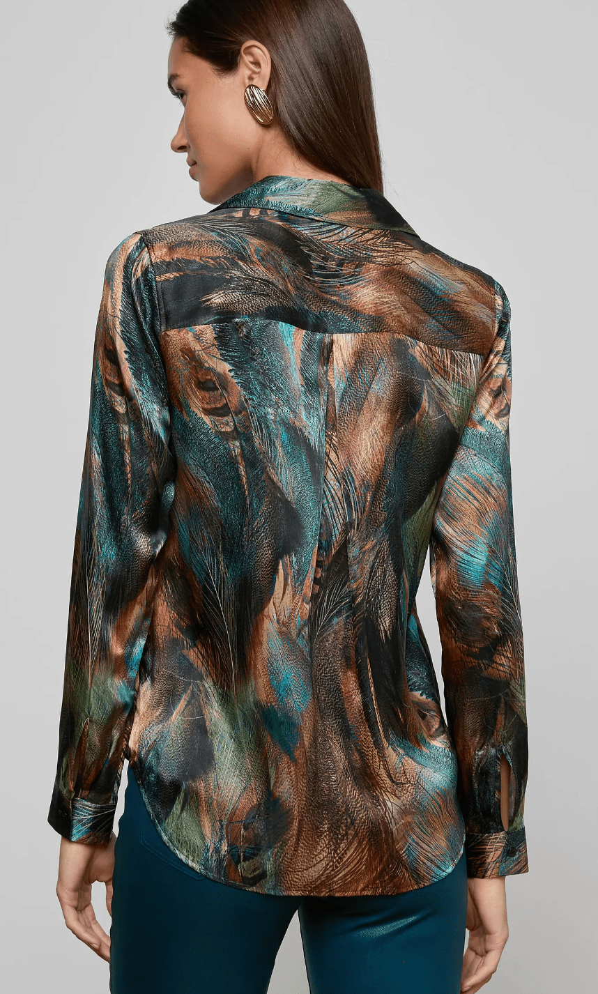 Teal Mix Feather Tyler L/S Blouse - Amor Lafayette