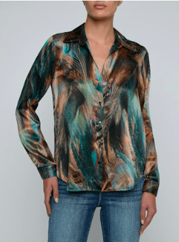Teal Mix Feather Tyler L/S Blouse - Amor Lafayette