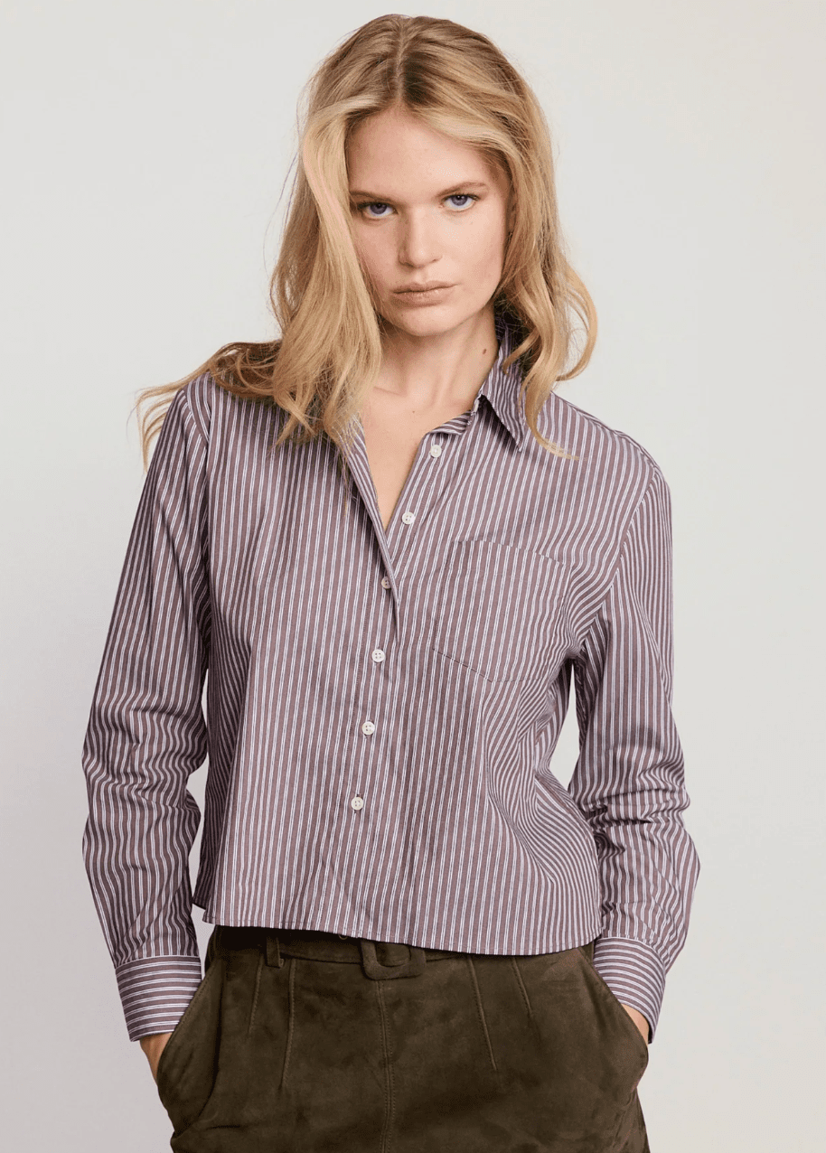 The Boxy Crop in Brown/White Stripe - Amor Lafayette