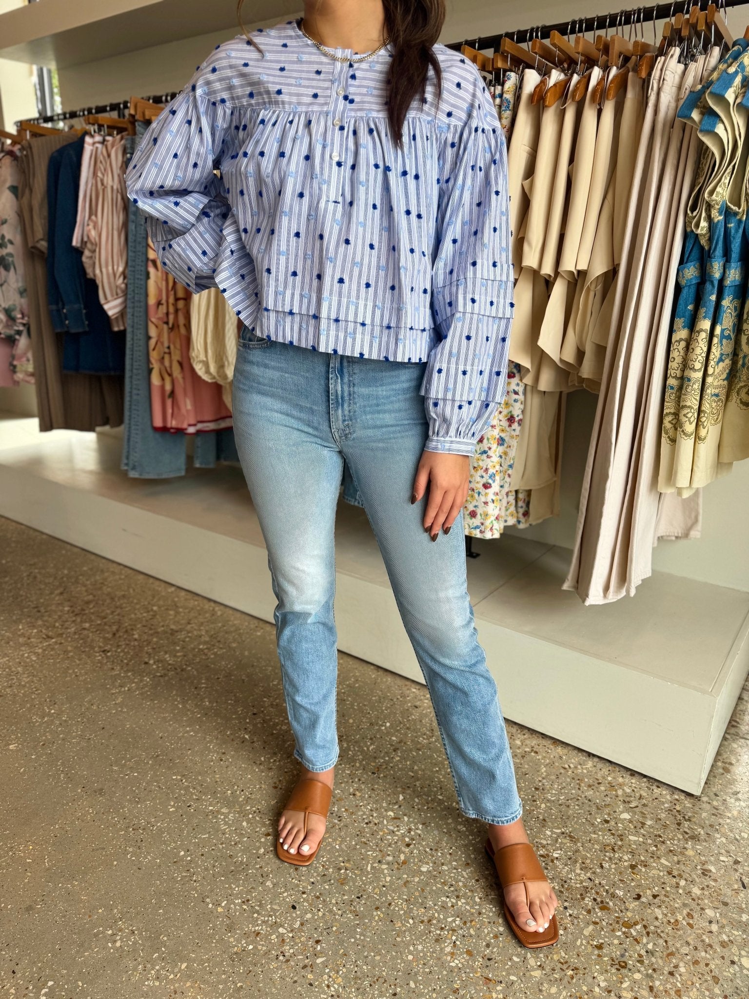 The Callah Shirt Blue Dot Stripe - Amor Lafayette