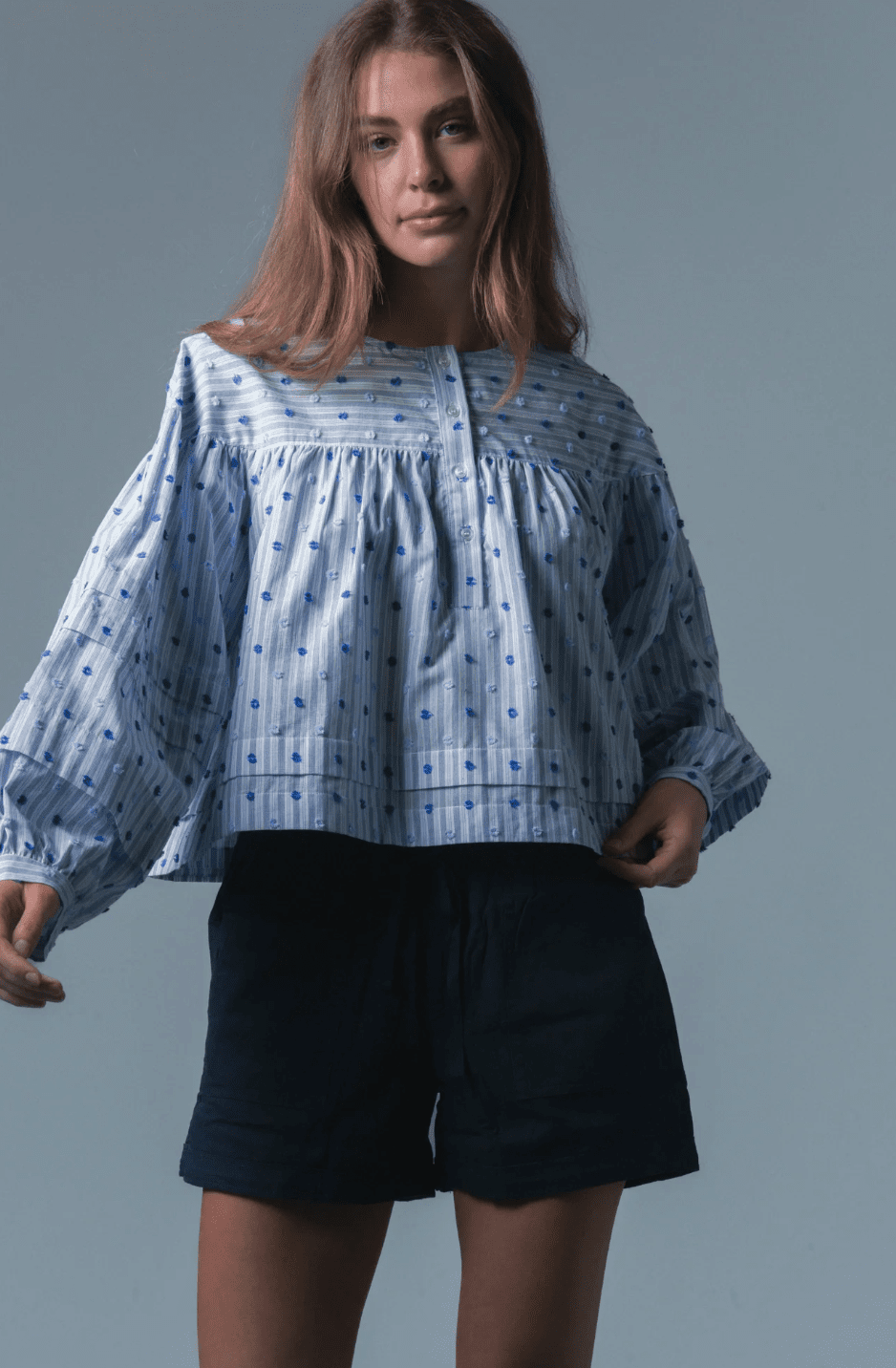 The Callah Shirt Blue Dot Stripe - Amor Lafayette