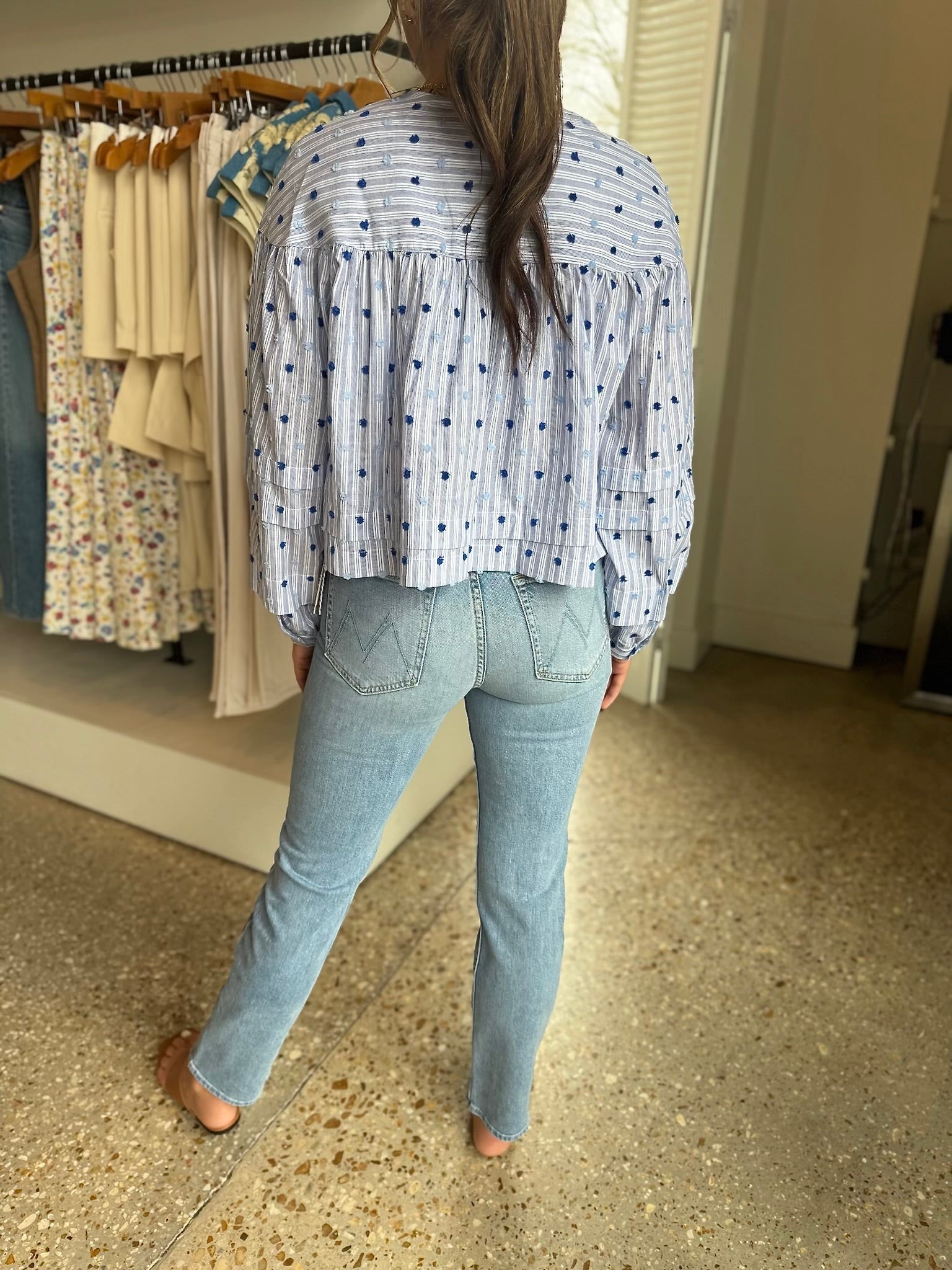 The Callah Shirt Blue Dot Stripe - Amor Lafayette