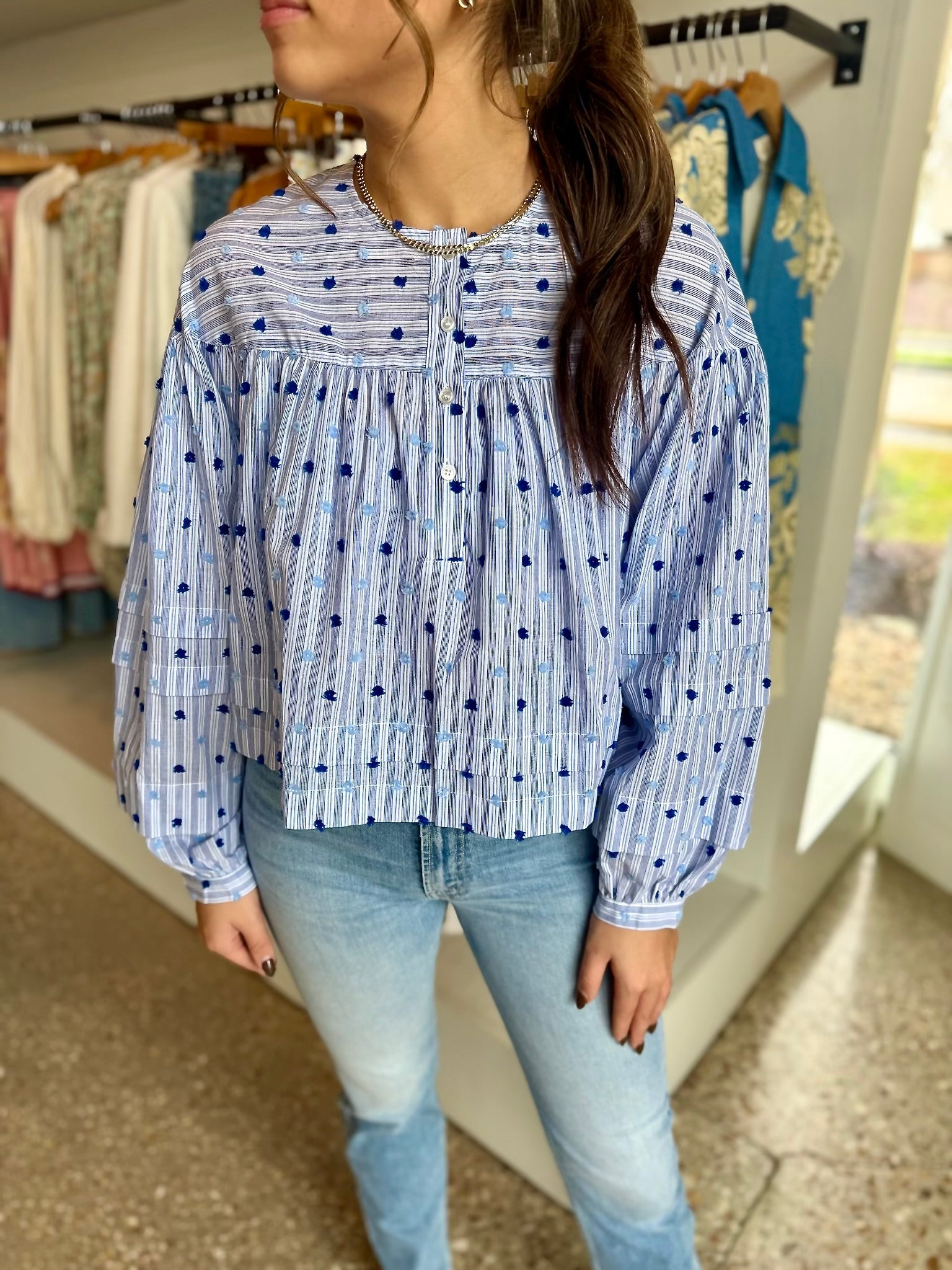 The Callah Shirt Blue Dot Stripe - Amor Lafayette