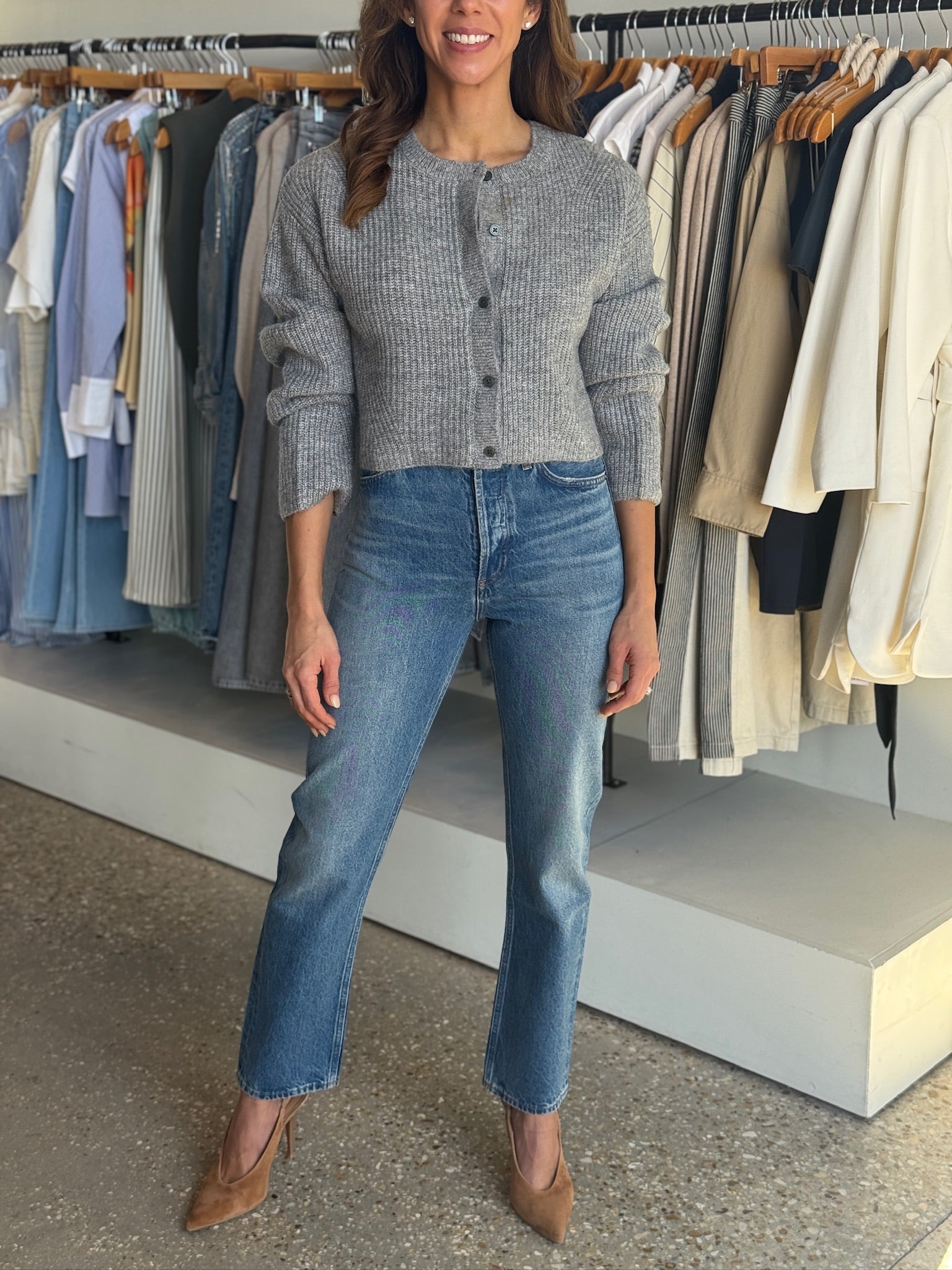 The Chunky Knit Cardigan in Heather Grey - Amor Lafayette