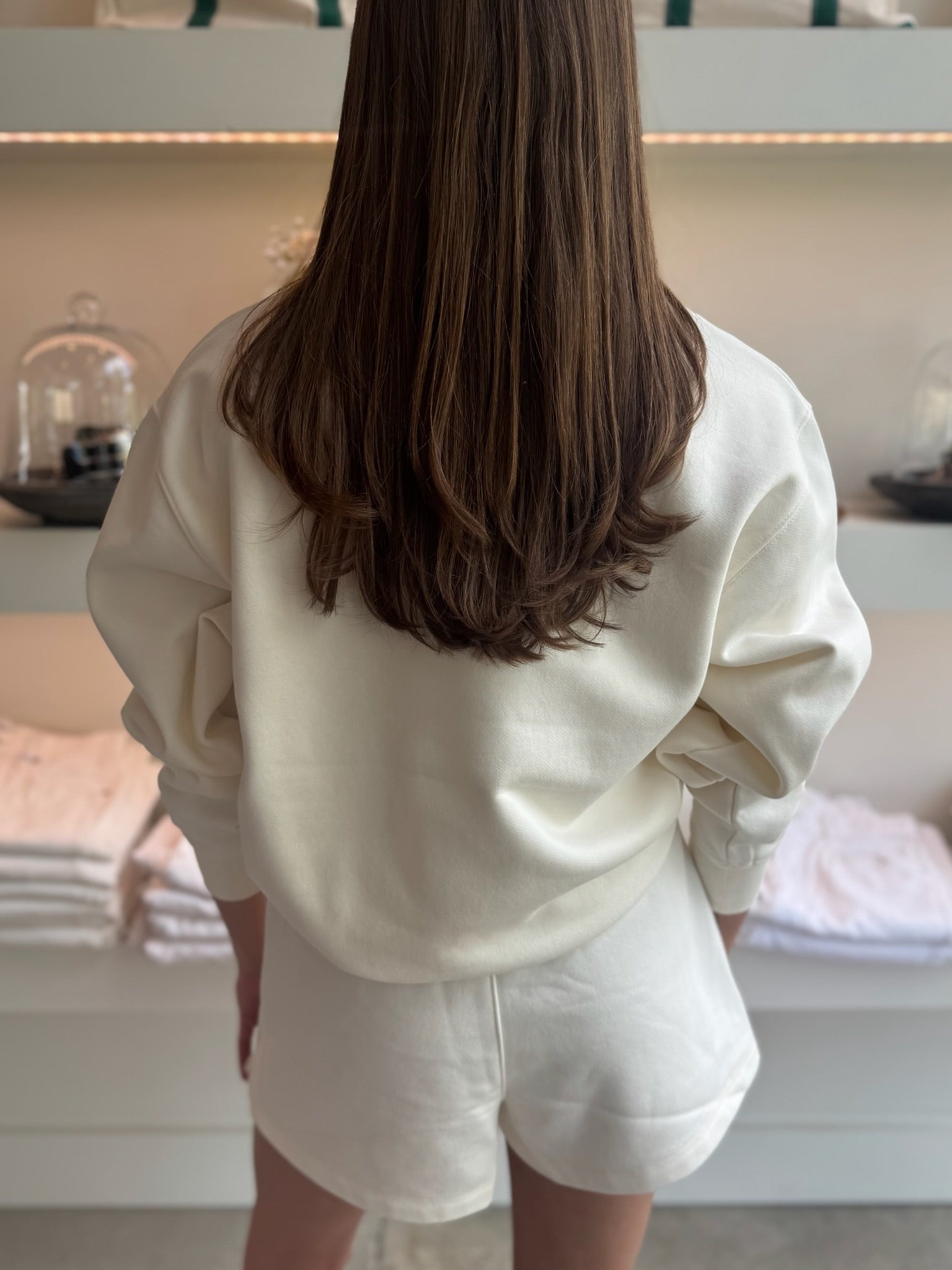 The Collegiate Chest Classic Sweatshirt in Ivory/Black - Amor Lafayette