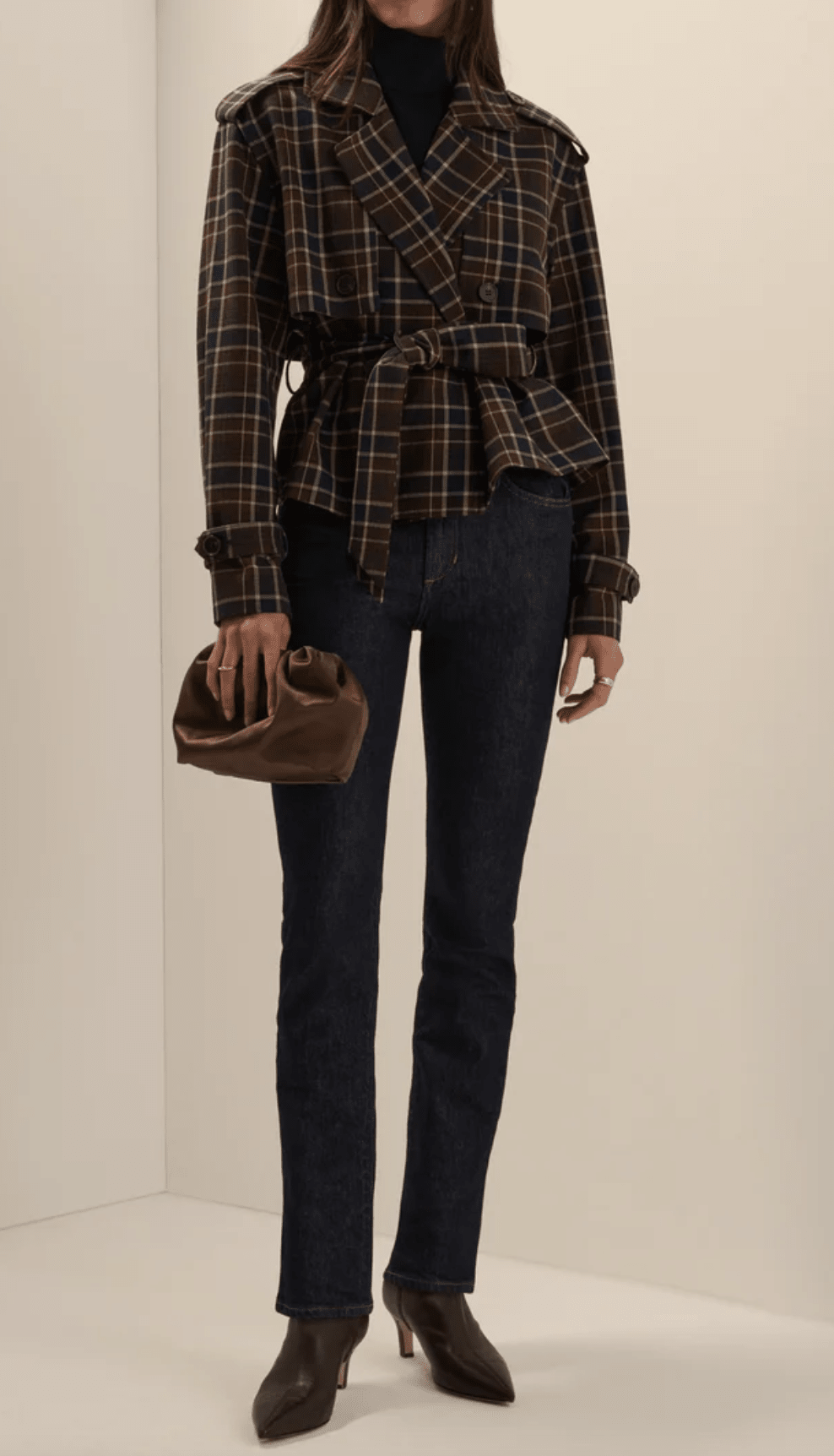 The Cropped Charles Trench in Toffee Plaid - Amor Lafayette