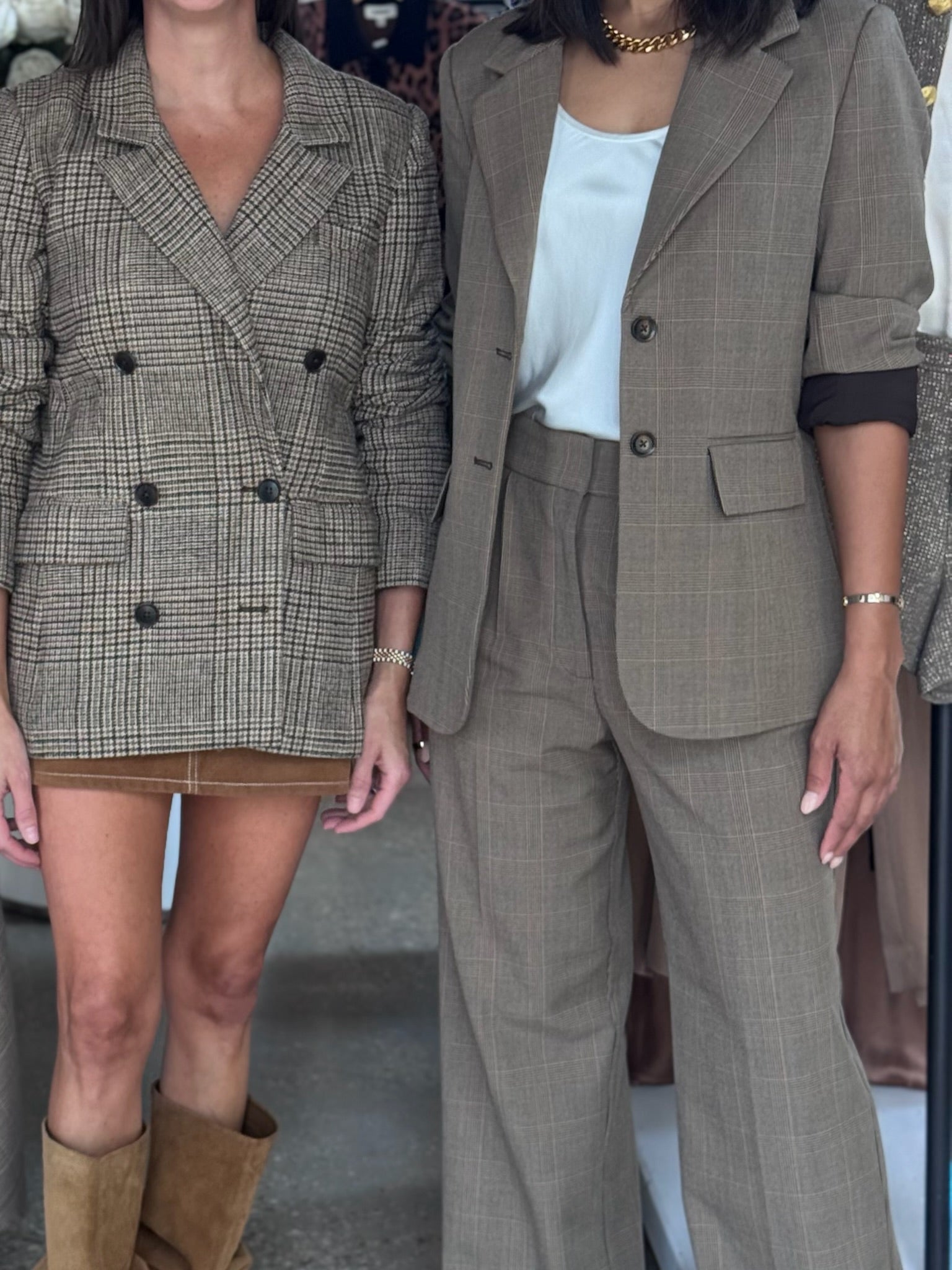 The Double Breasted Blazer in Brown Plaid - Amor Lafayette