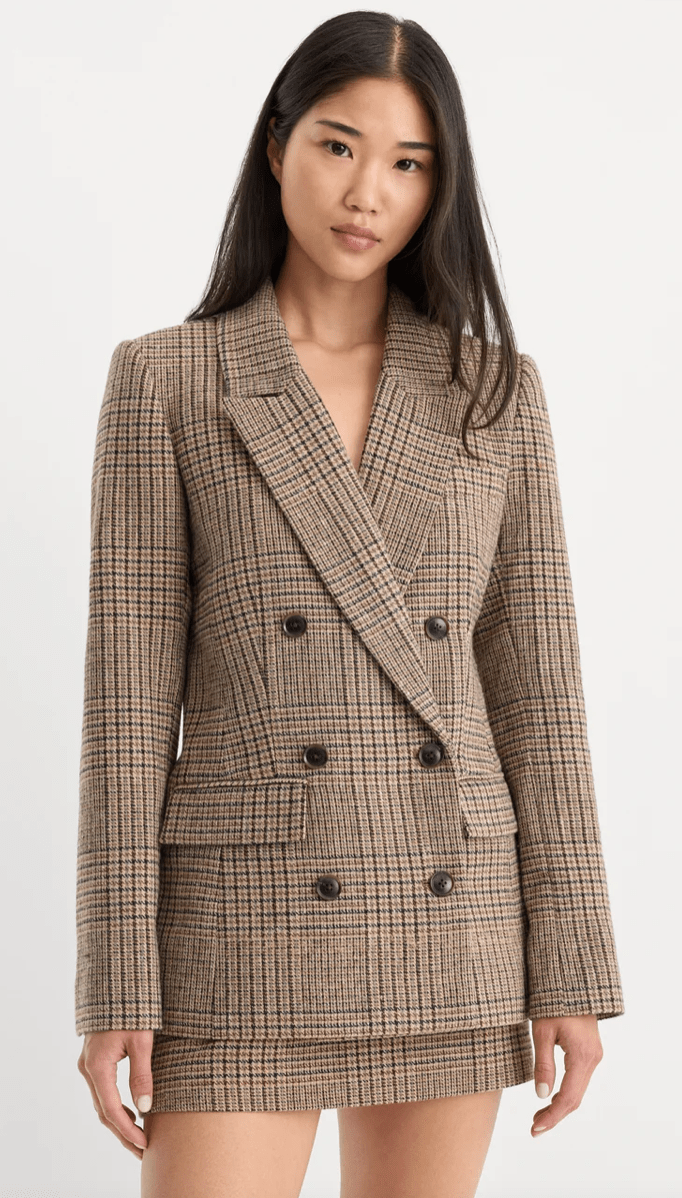 The Double Breasted Blazer in Brown Plaid - Amor Lafayette