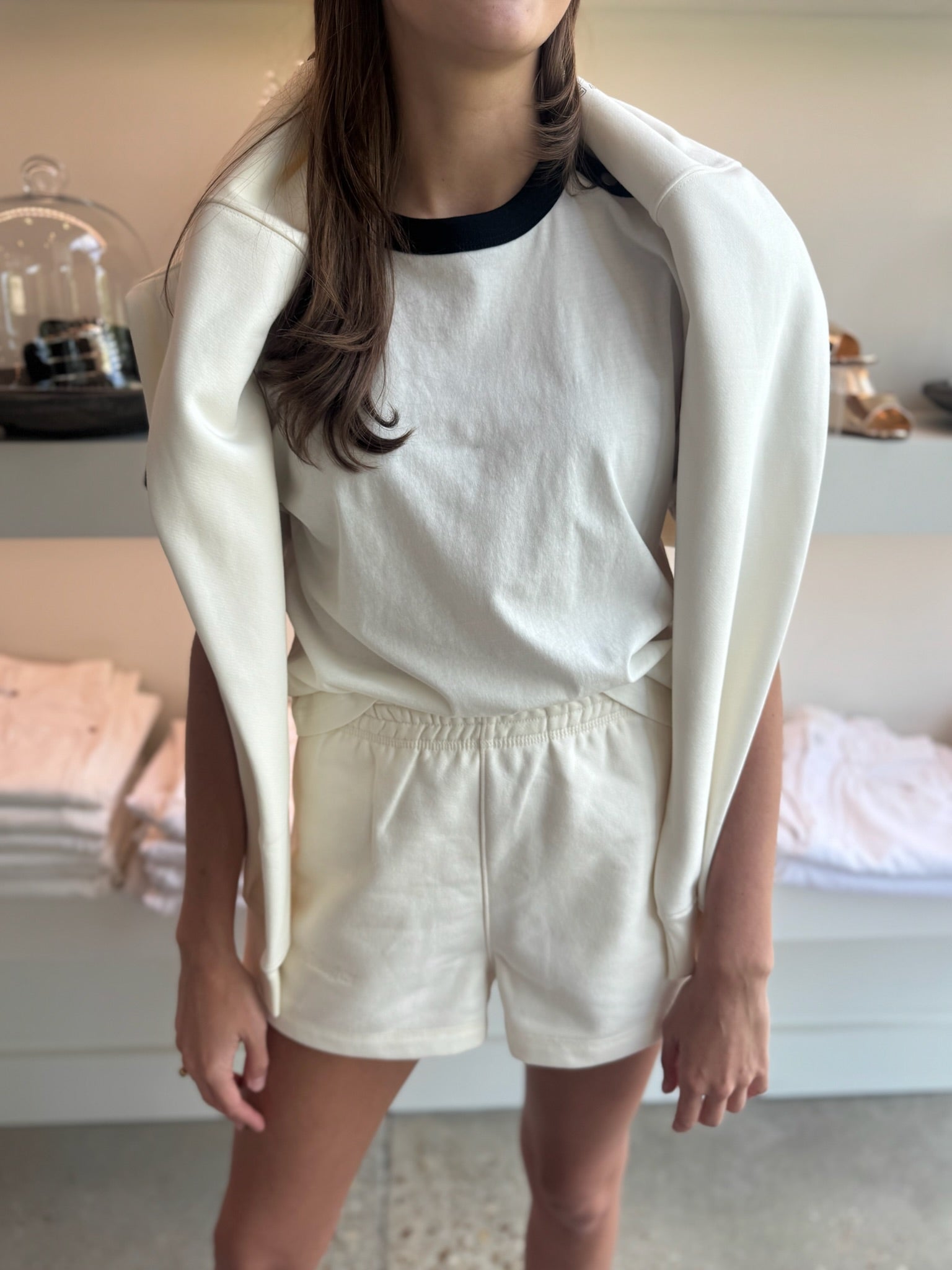 The Favorite Daughter Emb Sweat Short in Ivory - Amor Lafayette