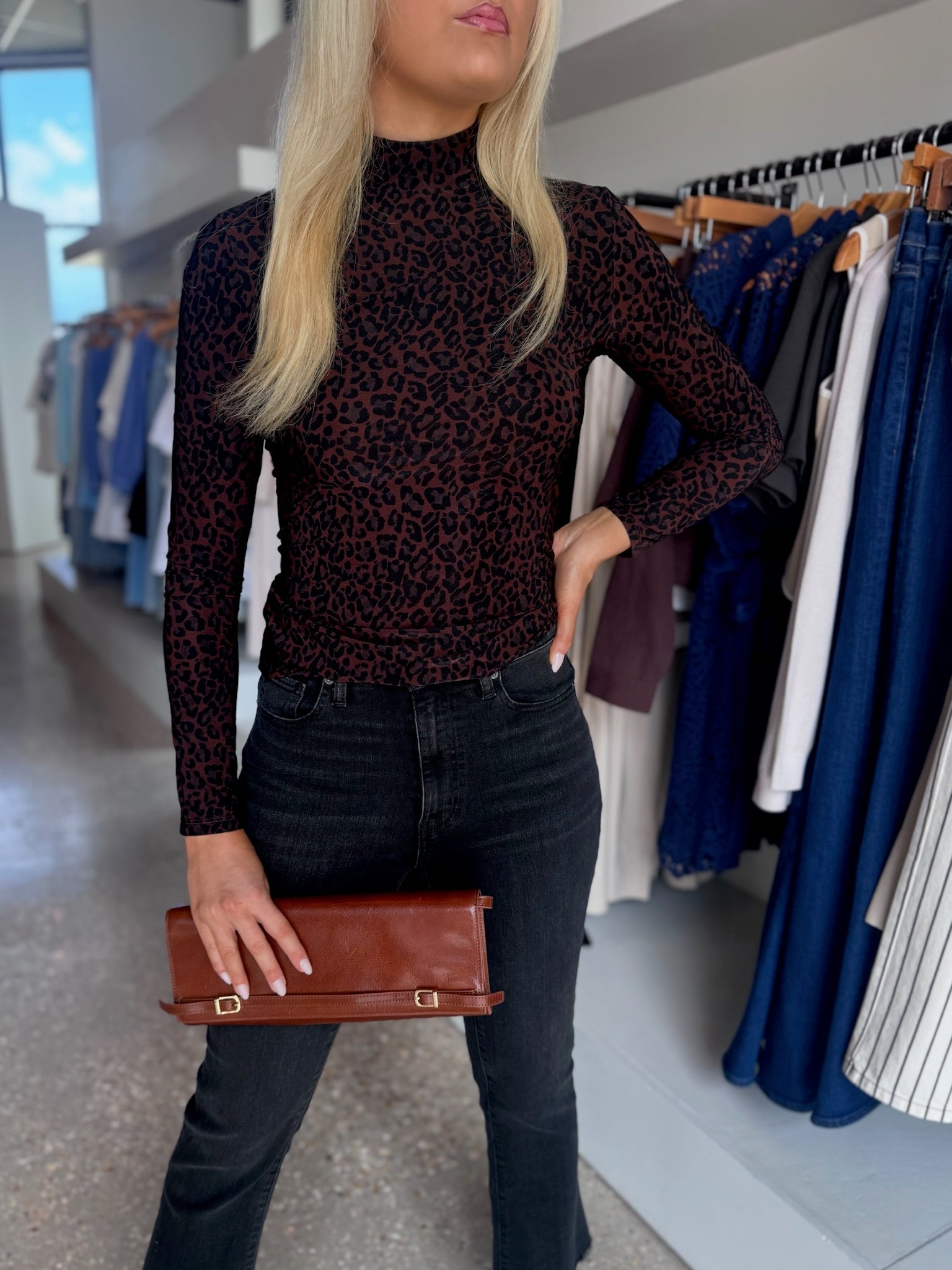 THE HOSIERY TOP In Dark Leopard Multi - Amor Lafayette