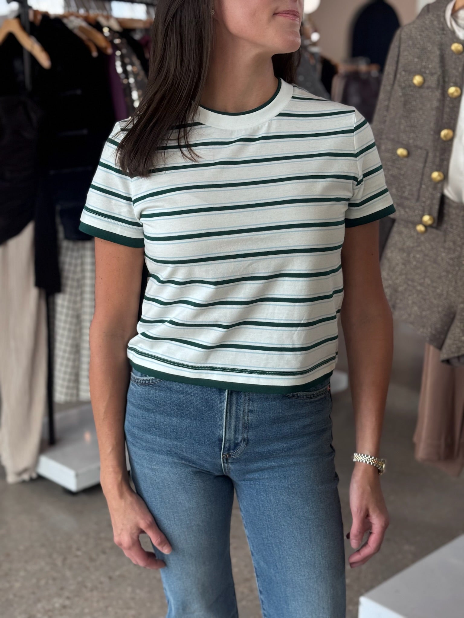 The Layered Tee in Forest Multi Stripe - Amor Lafayette