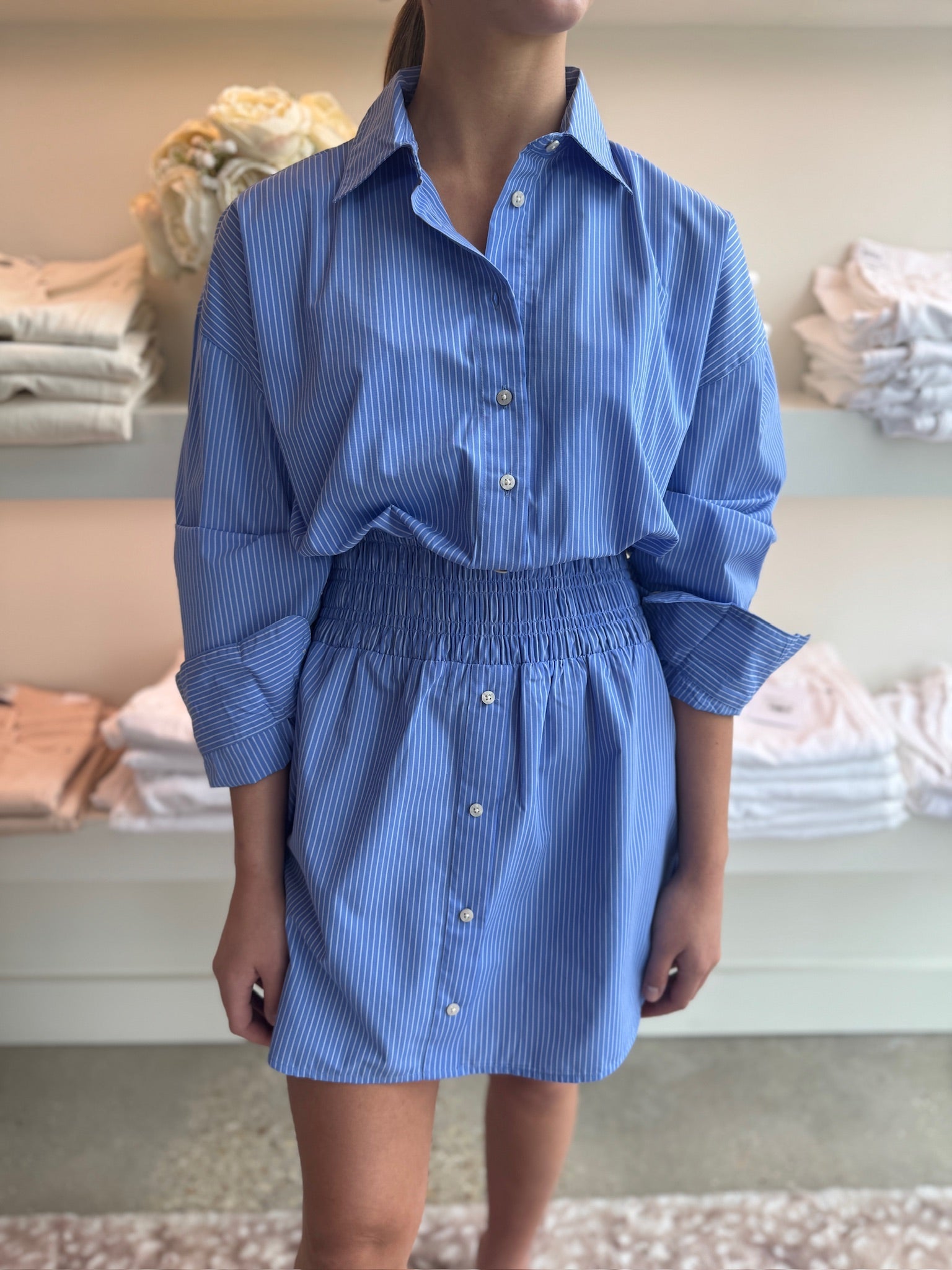 The Waist Not Dress in Blue/White Stripe - Amor Lafayette