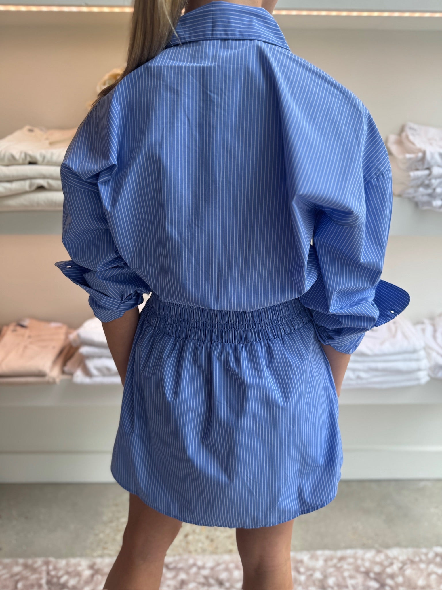 The Waist Not Dress in Blue/White Stripe - Amor Lafayette