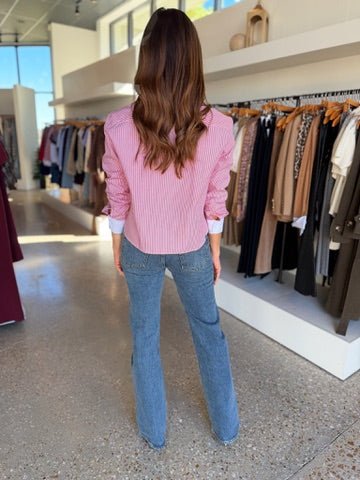 Thin Red/White Collar Boxy Crop - Amor Lafayette