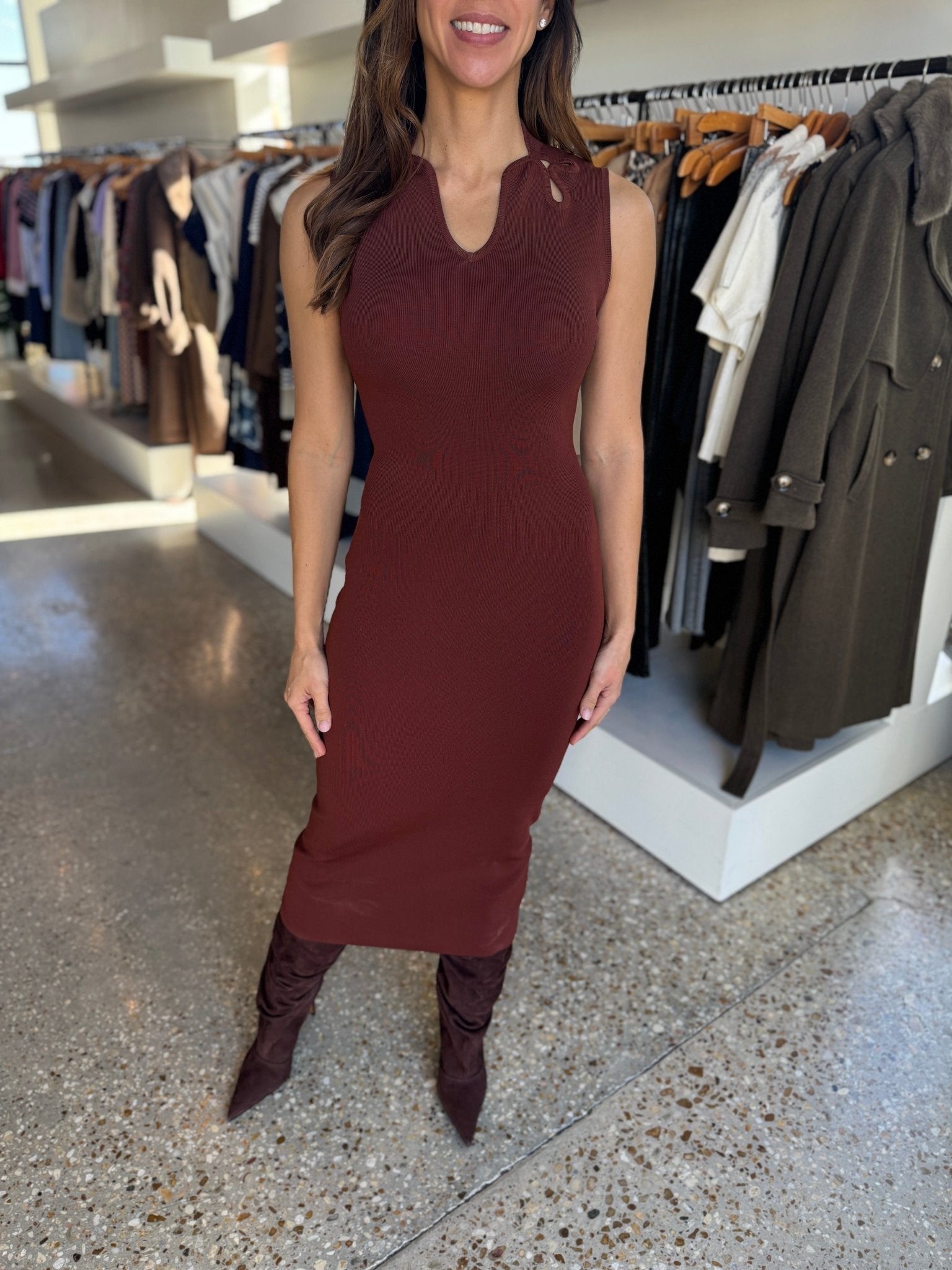 Trish Sculpted Cut Out knit Midi Dress - Amor Lafayette