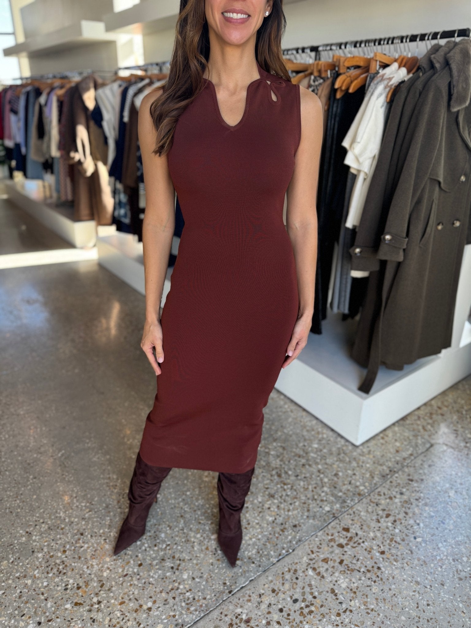 Trish Sculpted Cut Out knit Midi Dress - Amor Lafayette