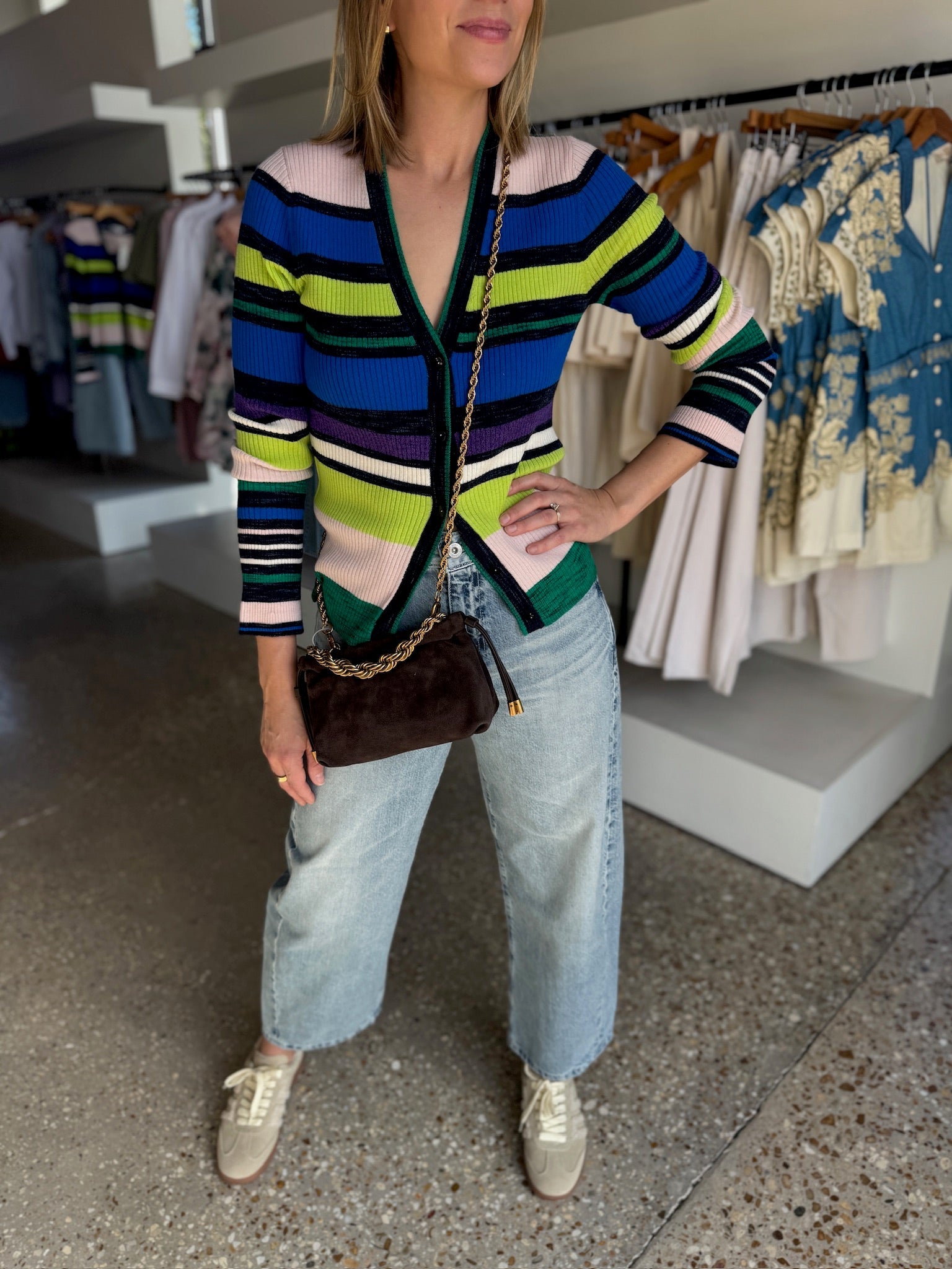 Ultramarine Stripe Emma Cardigan - Amor Lafayette