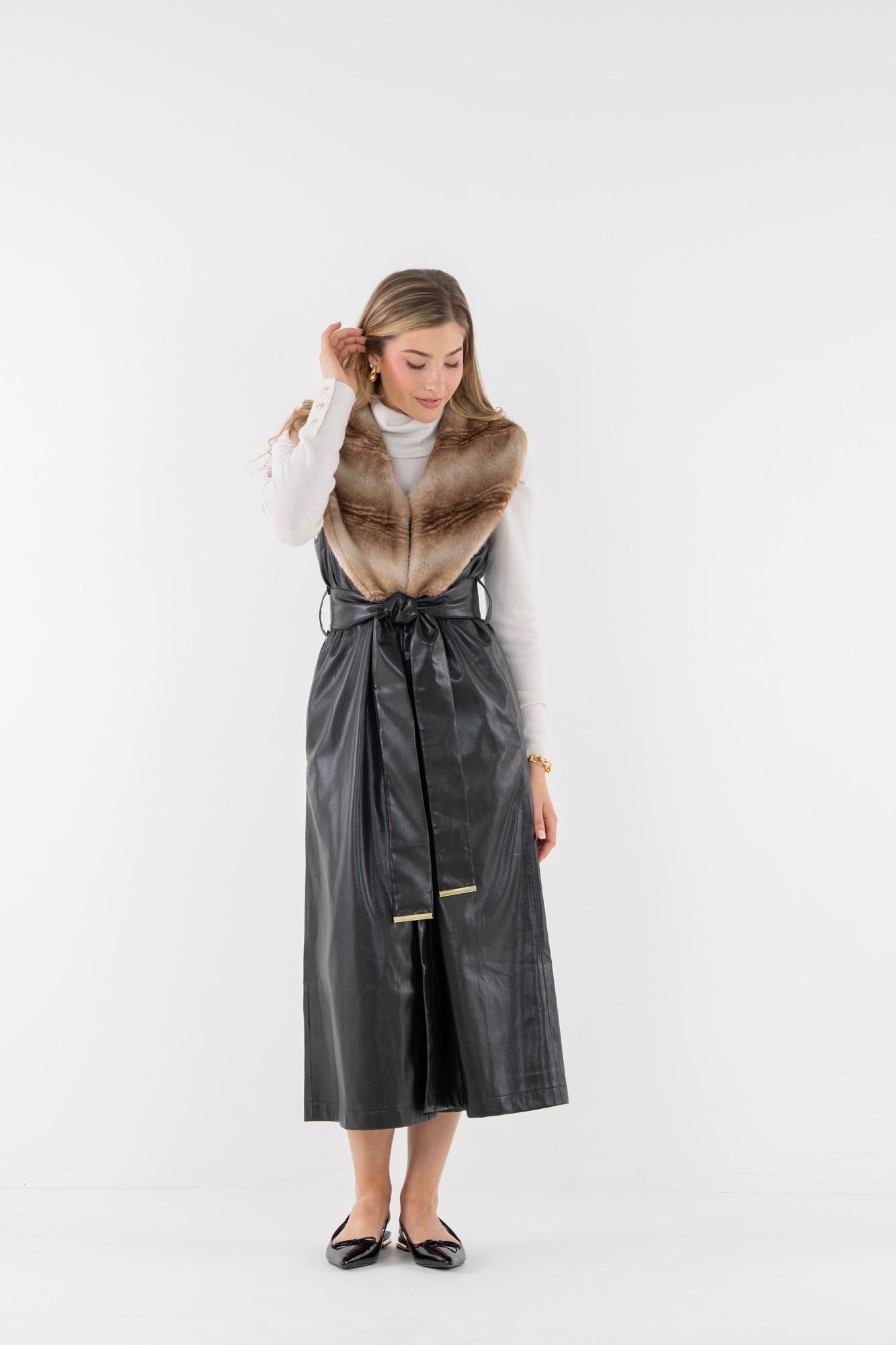 Vera Vest - Black Tie Faux Leather - Amor Lafayette