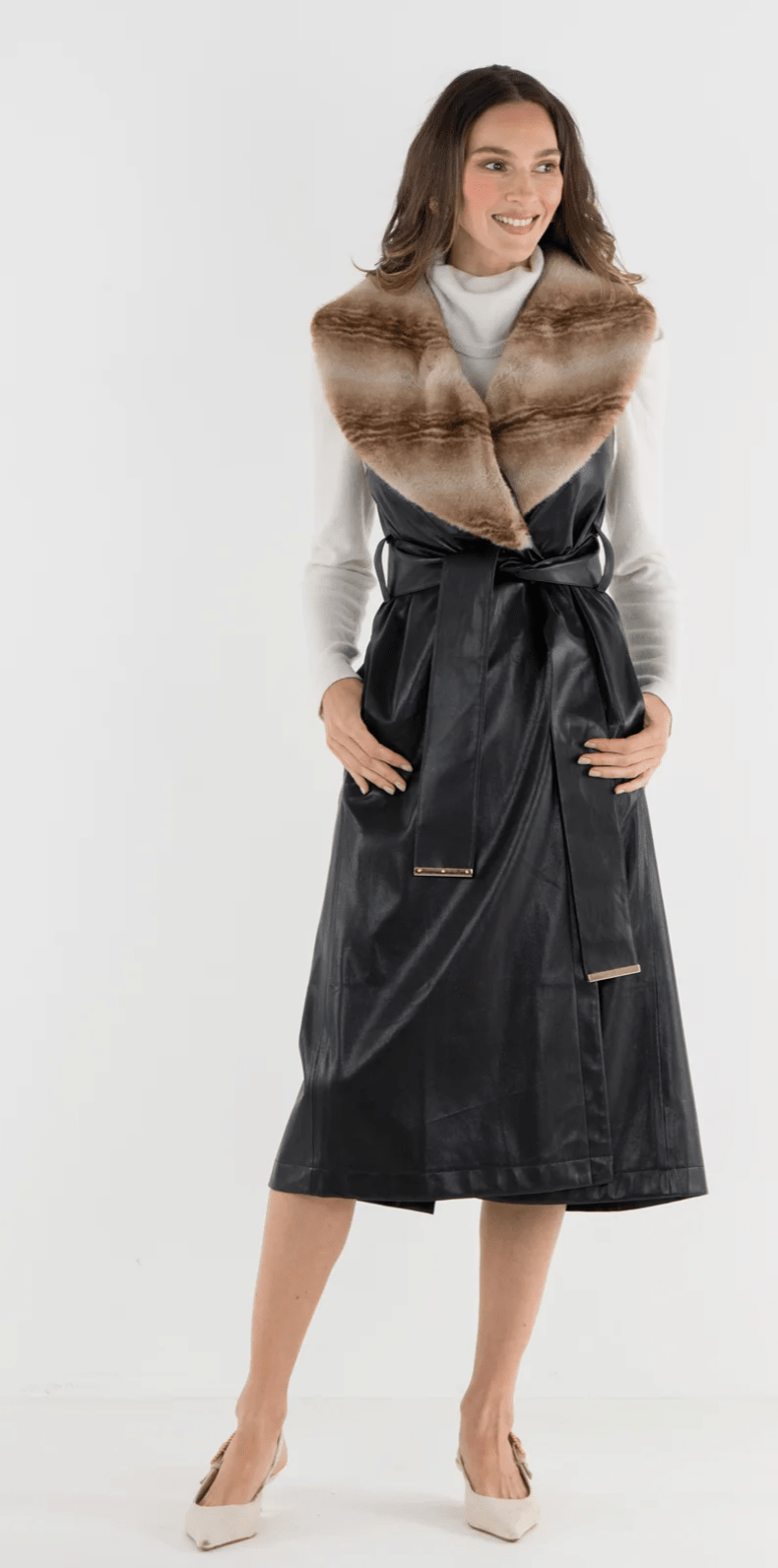 Vera Vest - Black Tie Faux Leather - Amor Lafayette