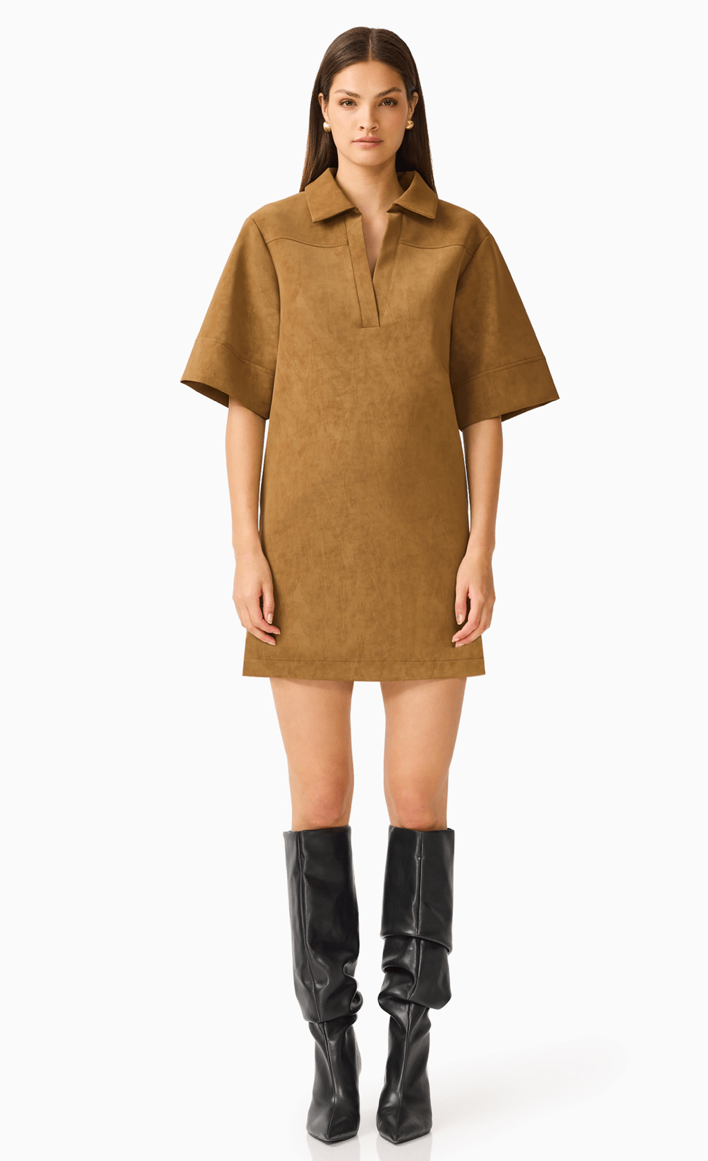 Verdure Mini Shirt Dress in Caramel - Amor Lafayette