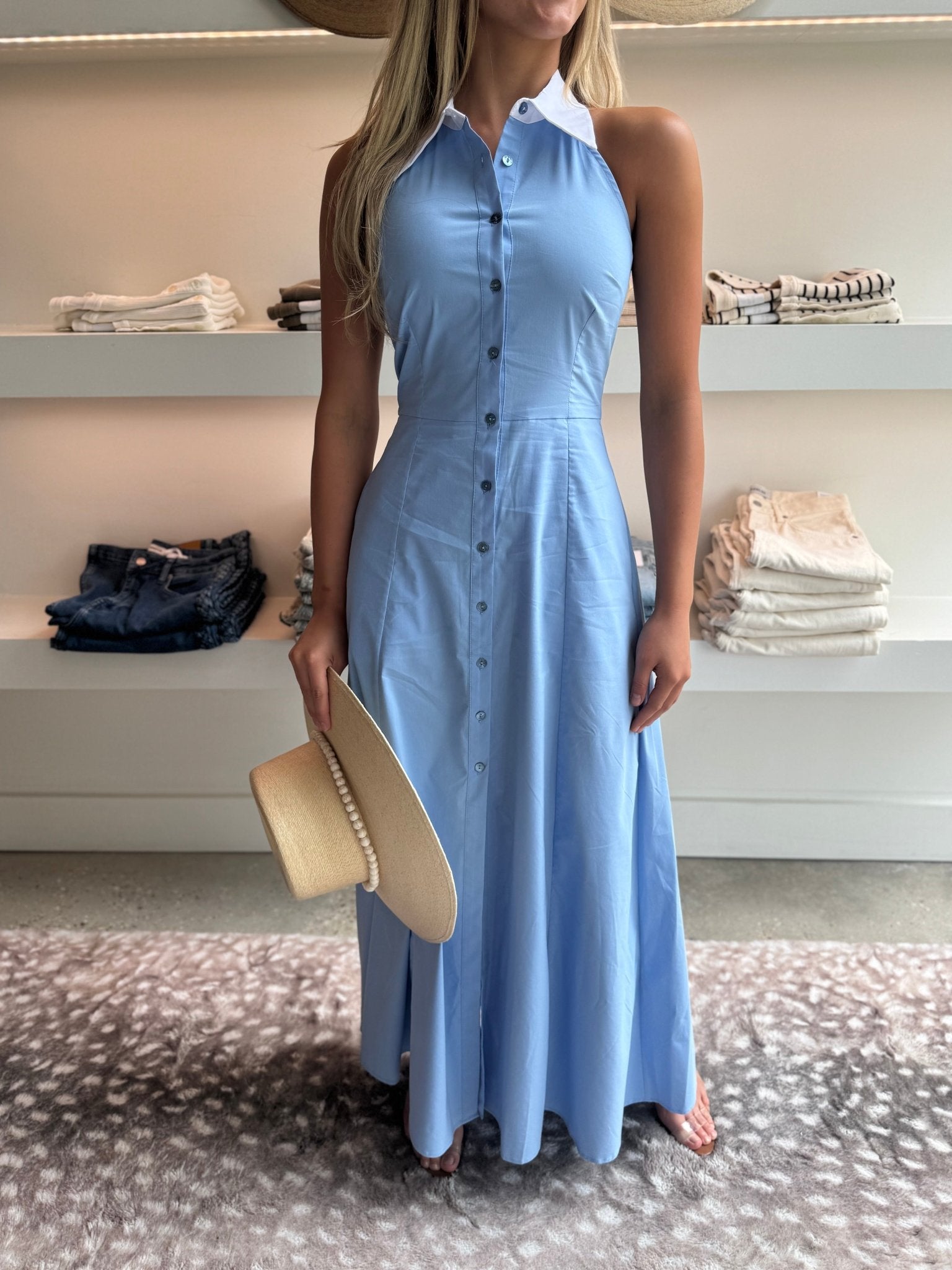 L'AGENCE Women's Maurie Halter Maxi Dress - Blue - Size 8