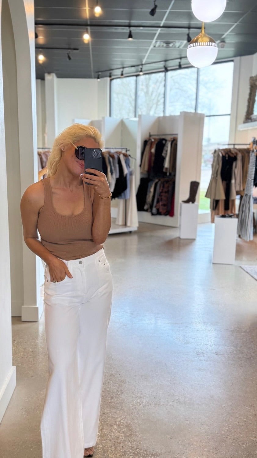 Vivid White Jadyn Low Slung Palazzo - Amor Lafayette