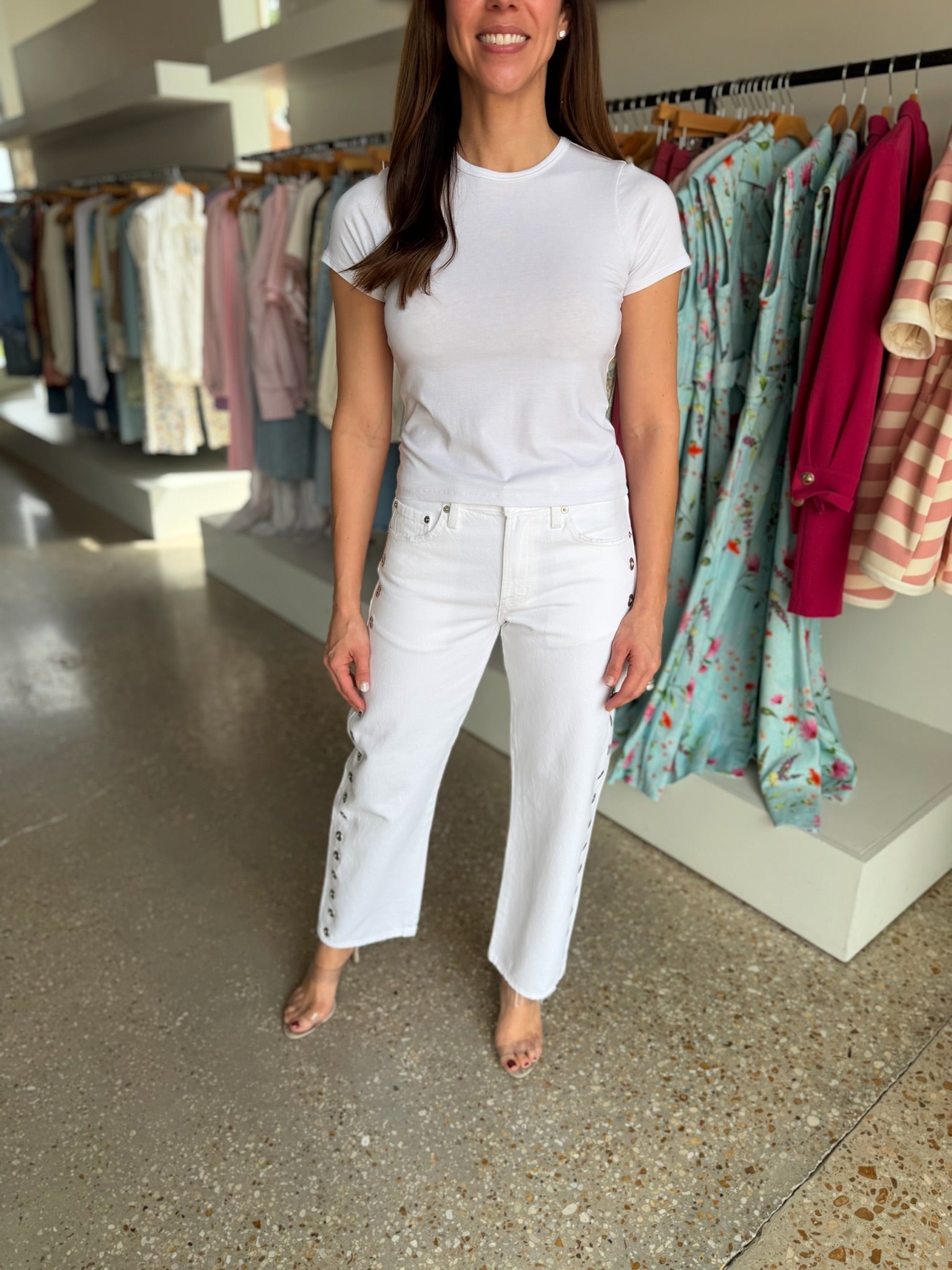 Vivid White Lexi Mid Rise Bowed Straight - Amor Lafayette