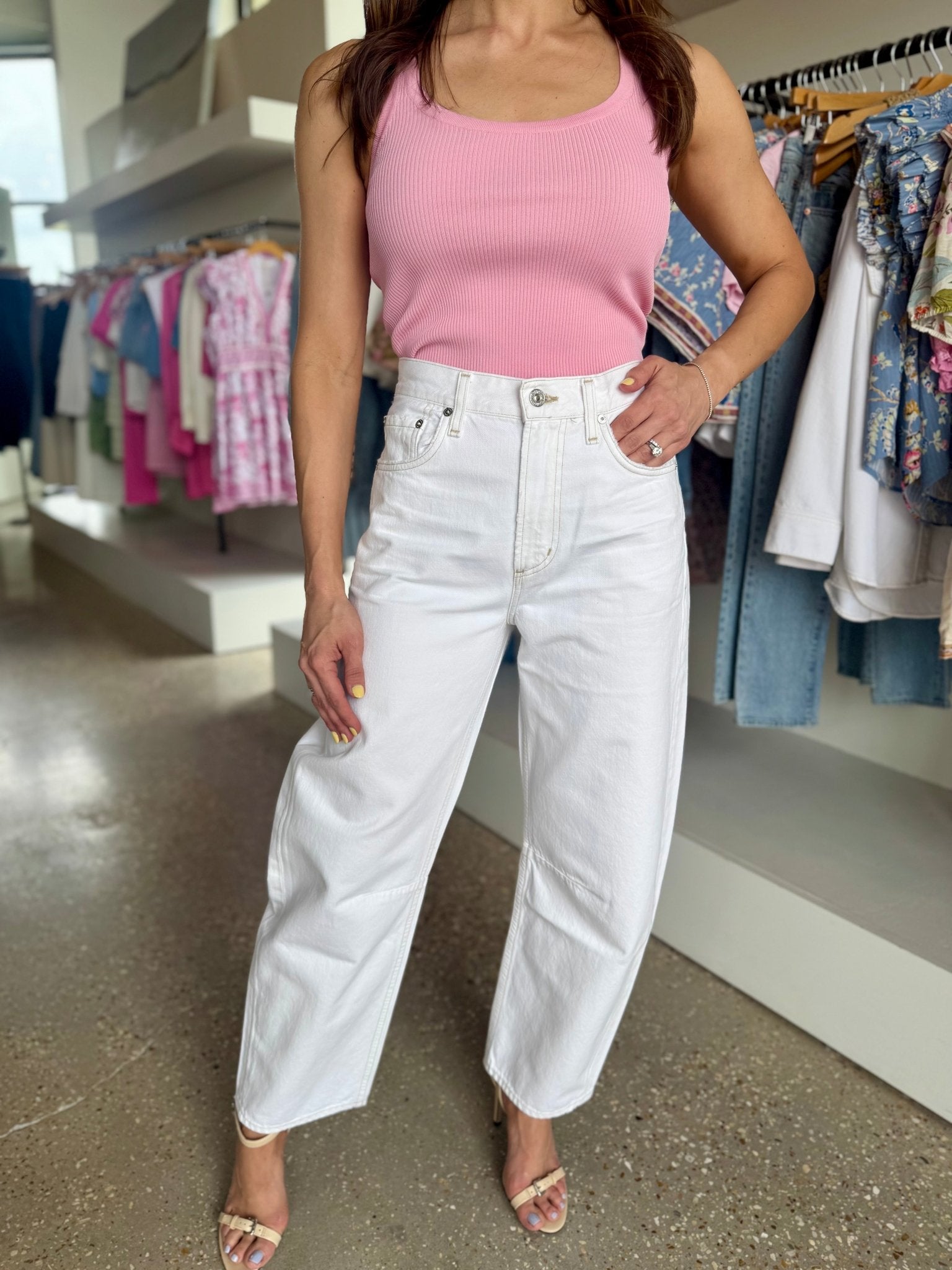 Vivid White Wes High Rise Barrel Jean - Amor Lafayette