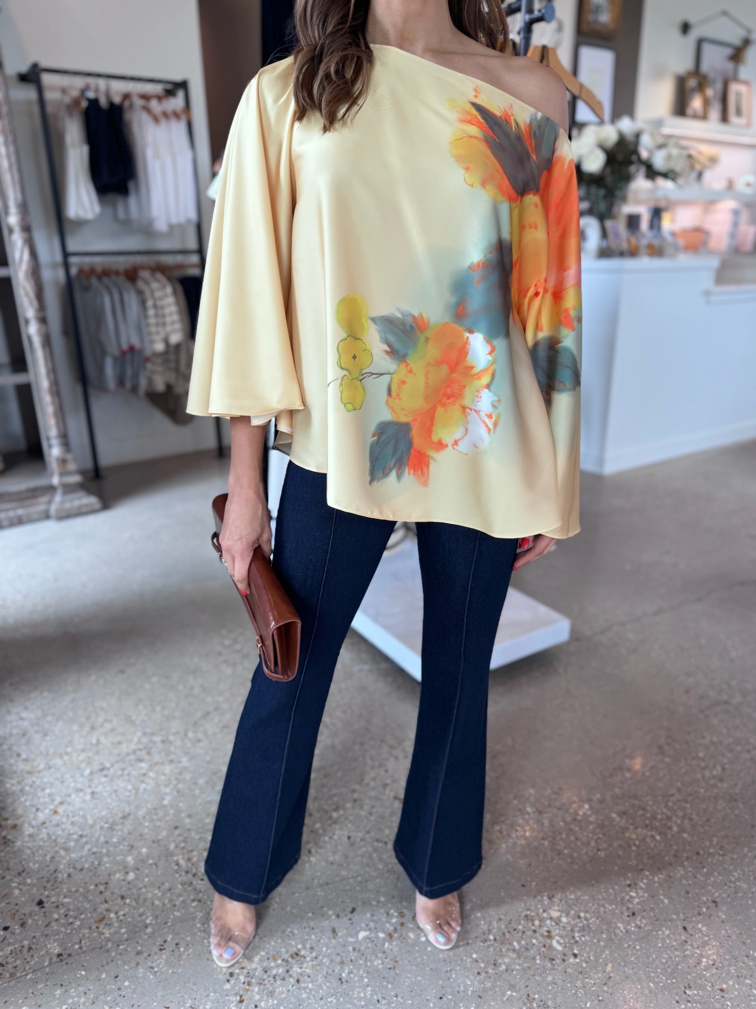 WATERCOLOR FLORAL CAROLE TOP - Amor Lafayette