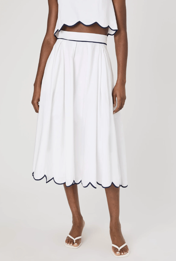 White Alexis Cotton Scallop Skirt - Amor Lafayette