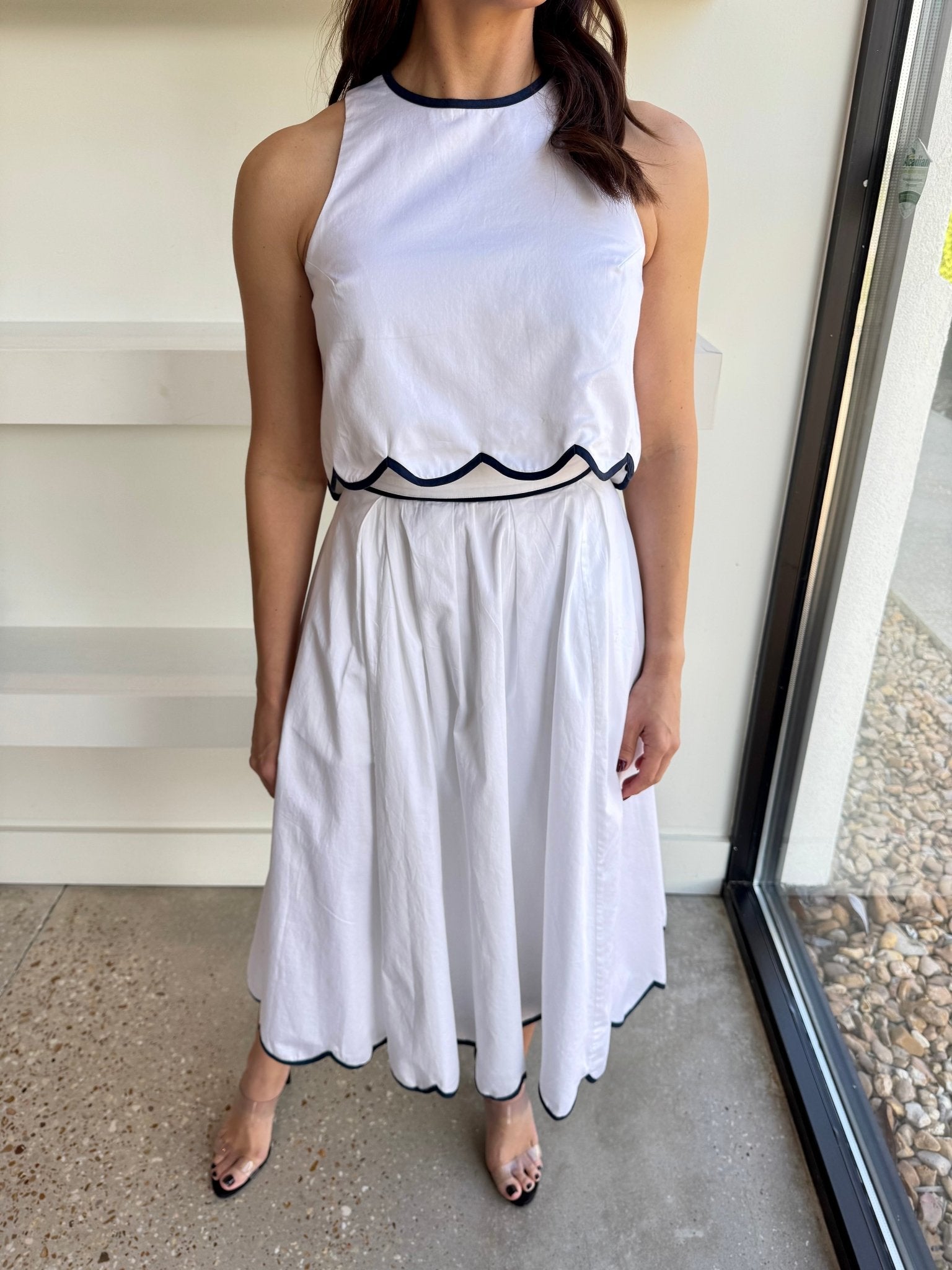 White Alexis Cotton Scallop Skirt - Amor Lafayette