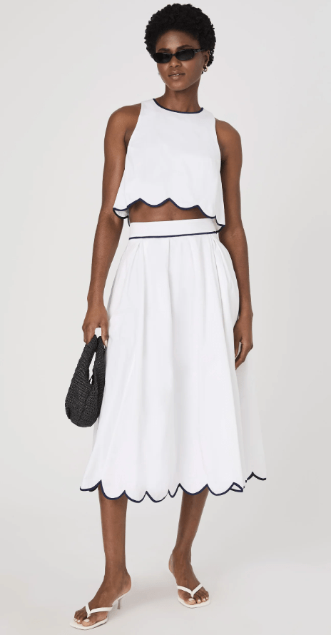 White Alexis Cotton Scallop Skirt - Amor Lafayette