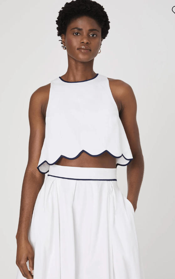 White Alexis Cotton Scallop Top - Amor Lafayette