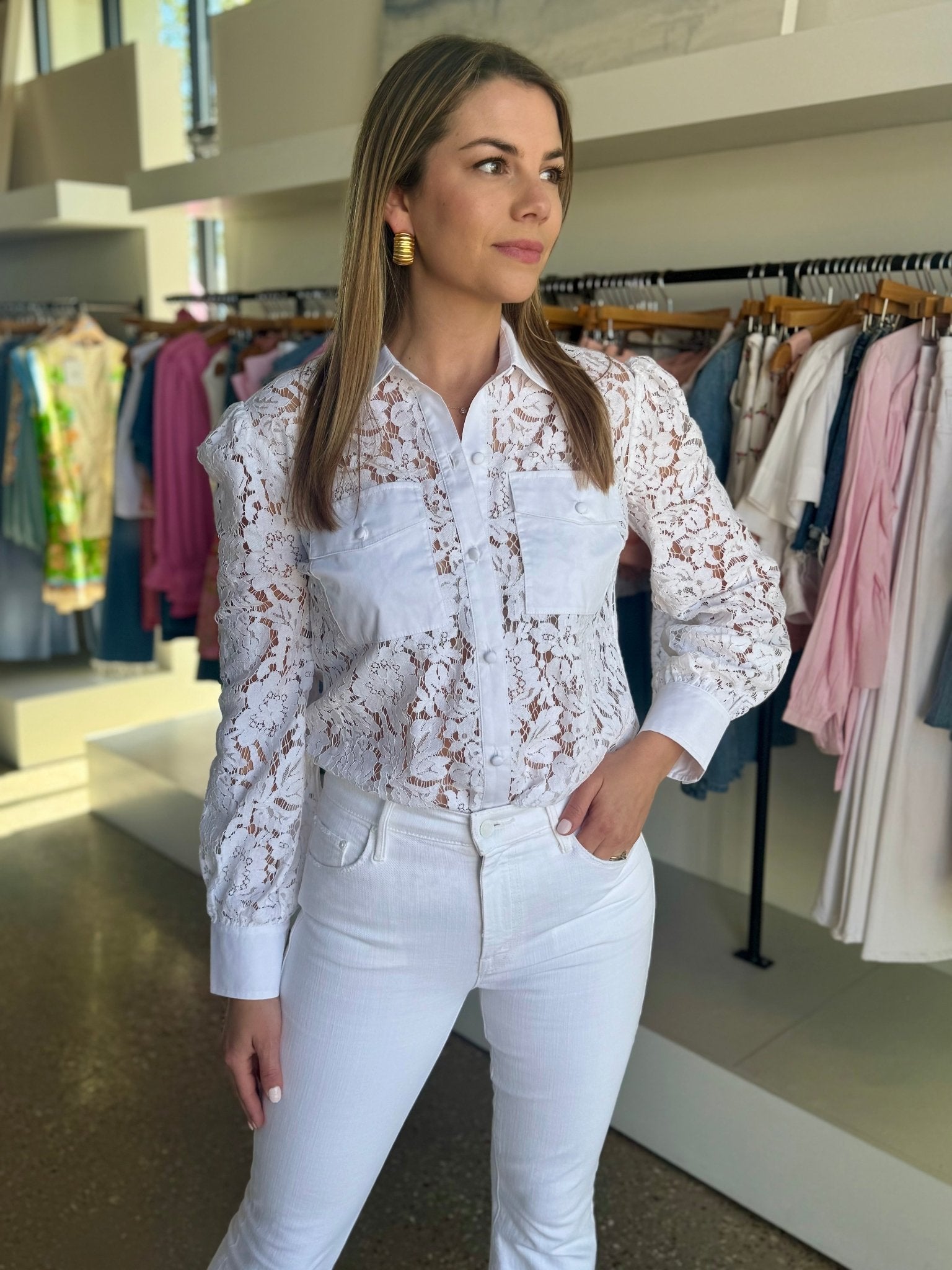 White Anisa Lace Poplin Shirt - Amor Lafayette