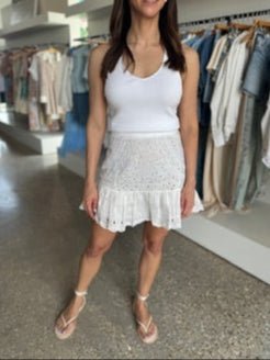 White Aruba Embroidered Mini Skirt - Amor Lafayette