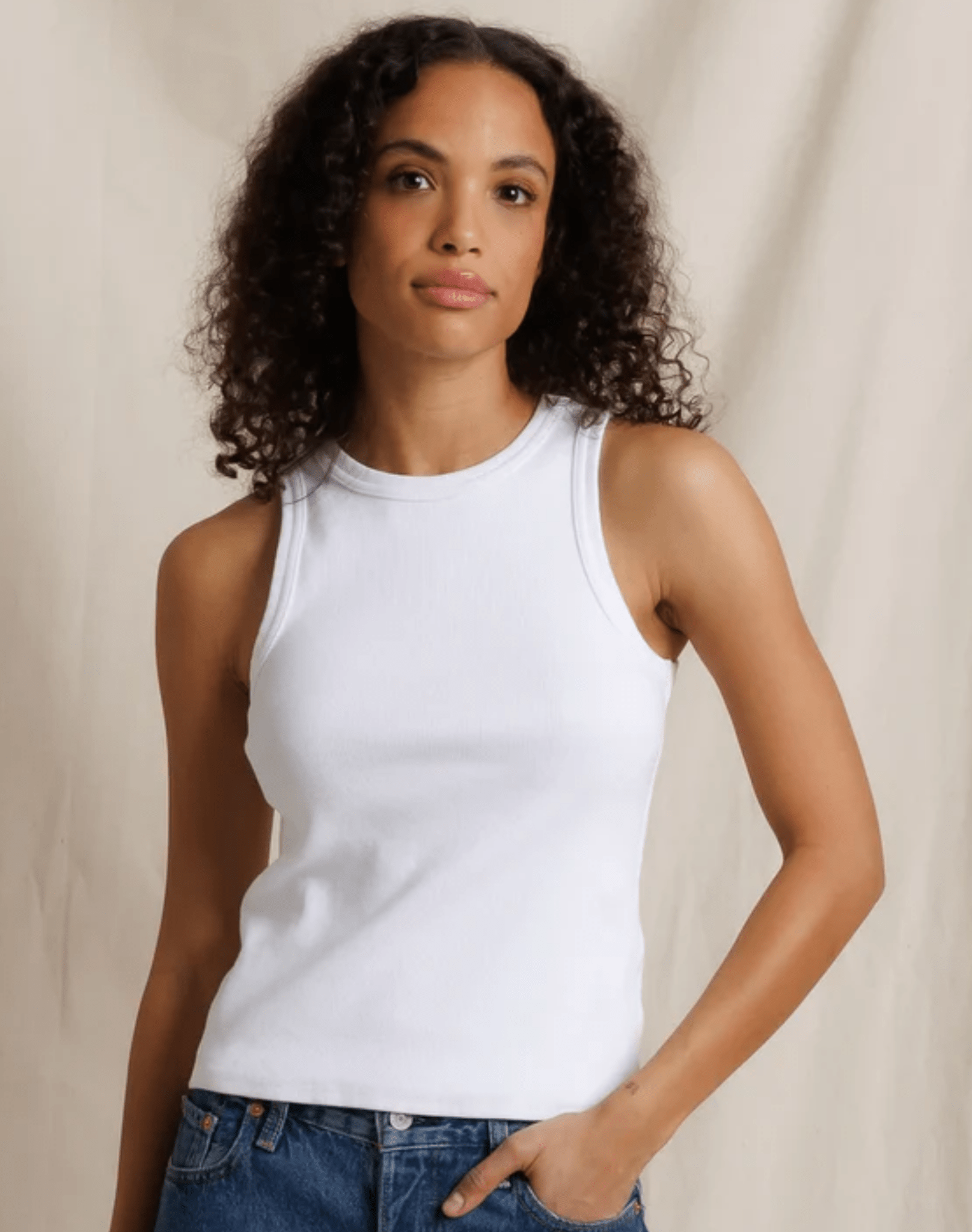 White Blondie Structured Rib Tank - Amor Lafayette