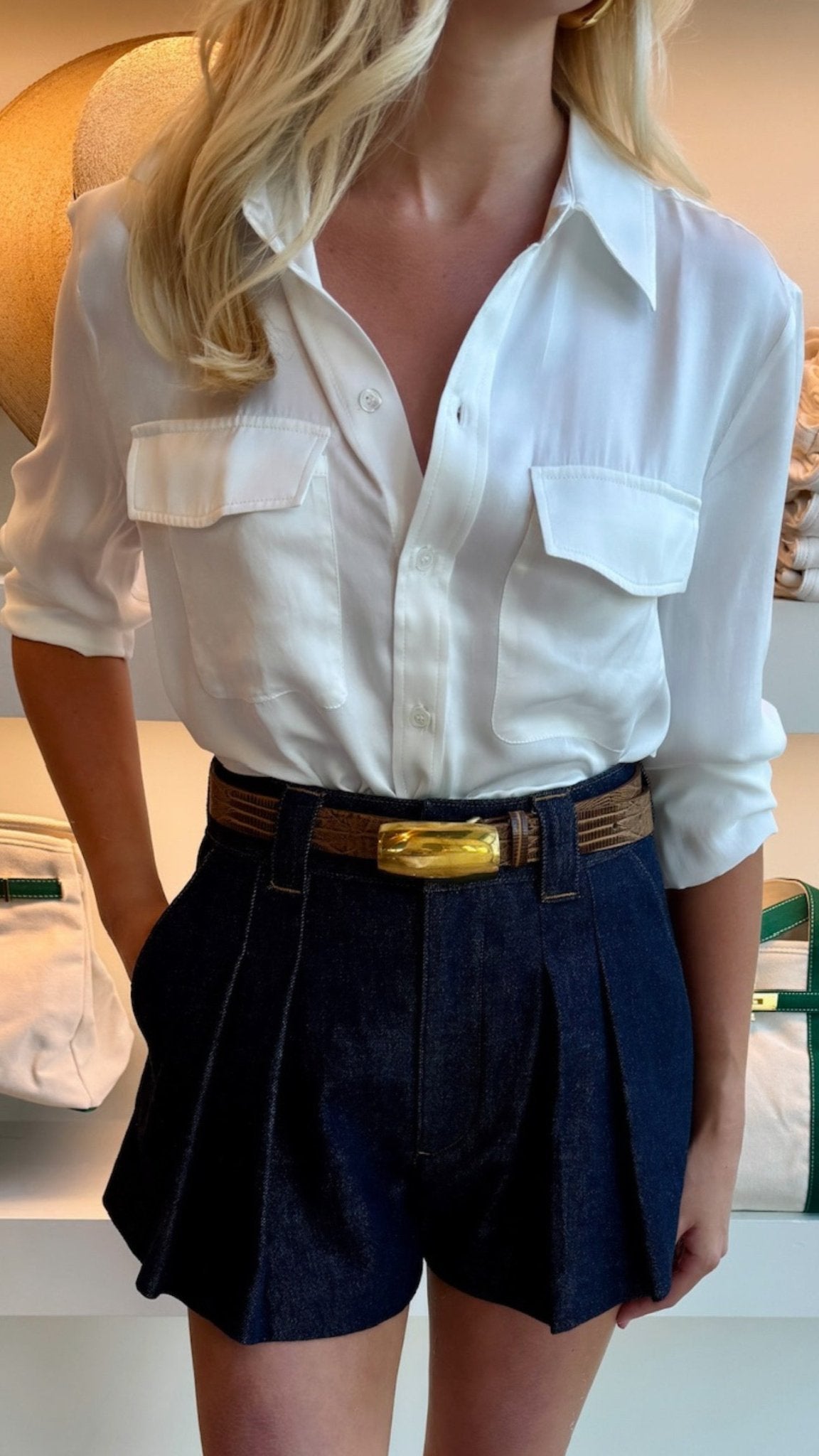 White Boyfriend Silk Utility Shirt - Amor Lafayette