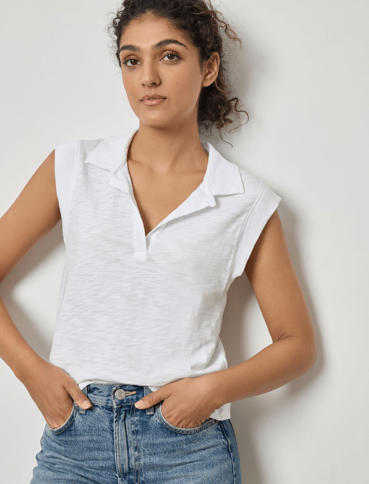 White Cap Sleeve Polo Tee - Amor Lafayette