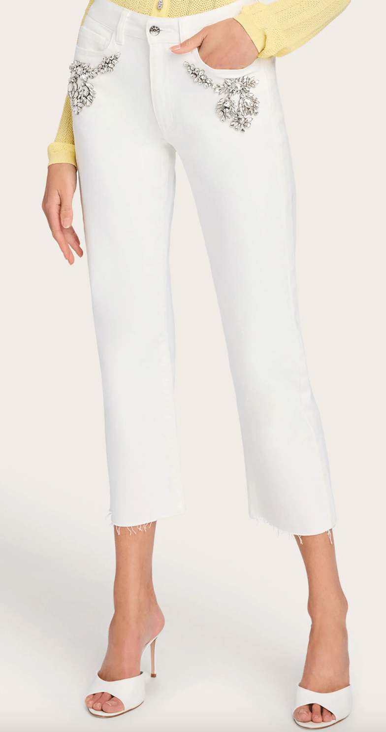 White Carolyn Crystal Denim Pants - Amor Lafayette