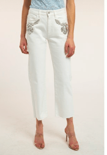 White Carolyn Crystal Denim Pants - Amor Lafayette