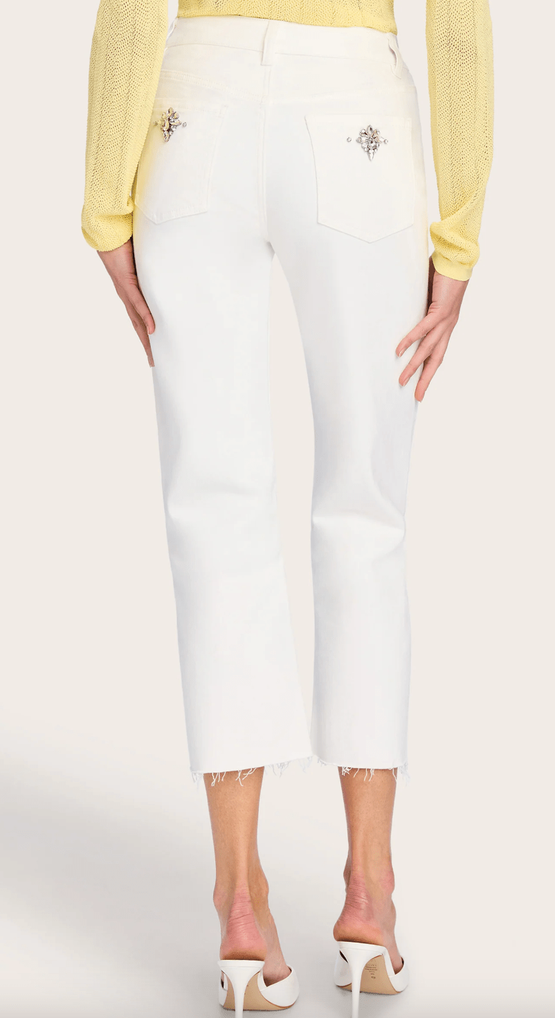 White Carolyn Crystal Denim Pants - Amor Lafayette