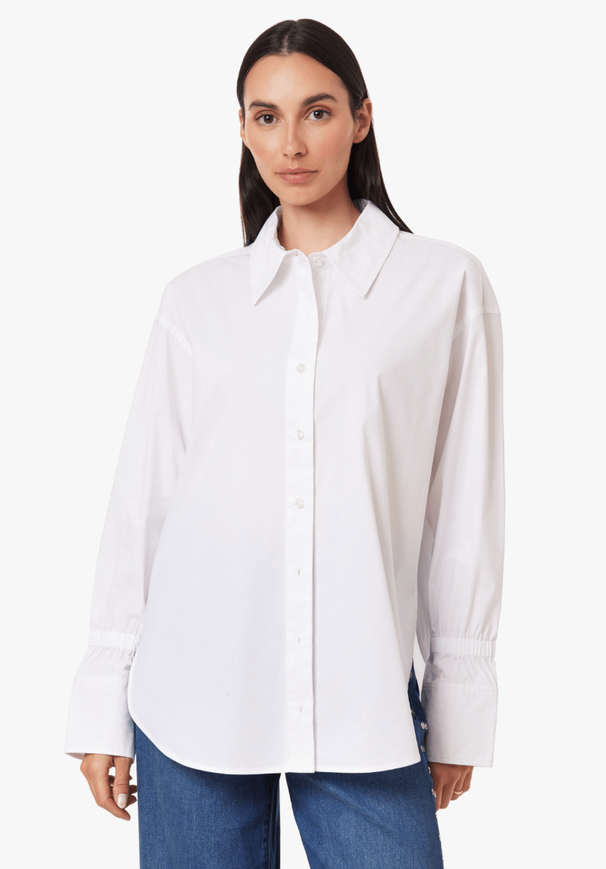White Cinched Cuff Poplin Shirt - Amor Lafayette