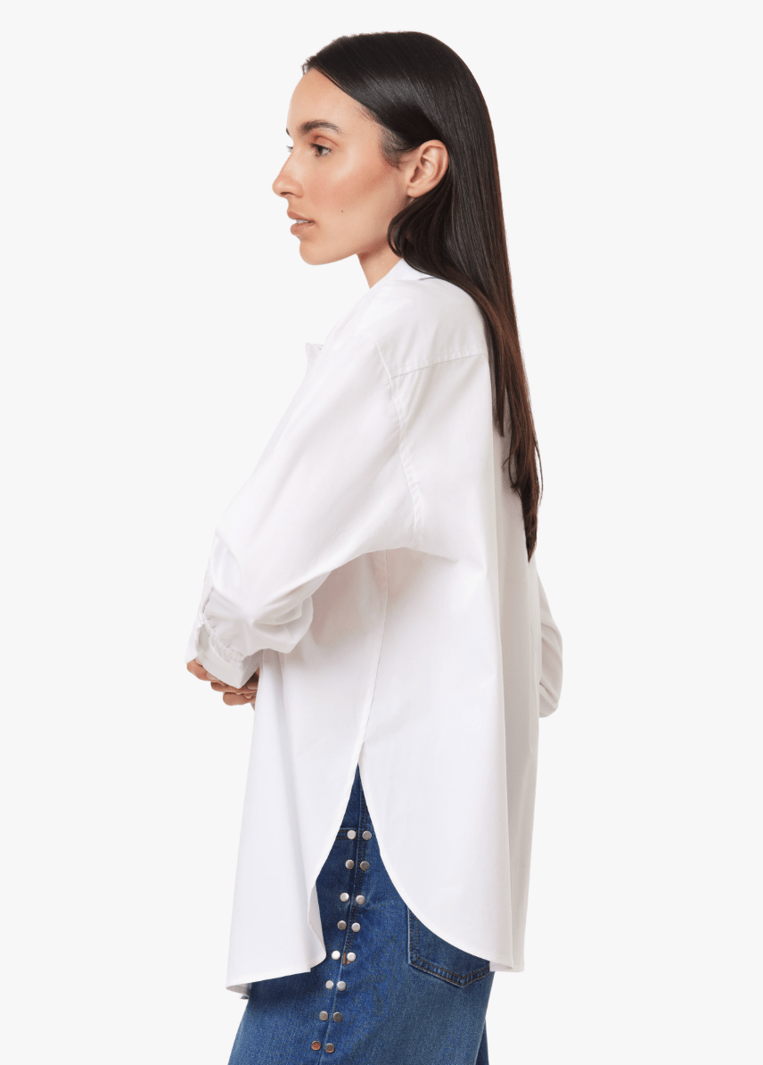 White Cinched Cuff Poplin Shirt - Amor Lafayette
