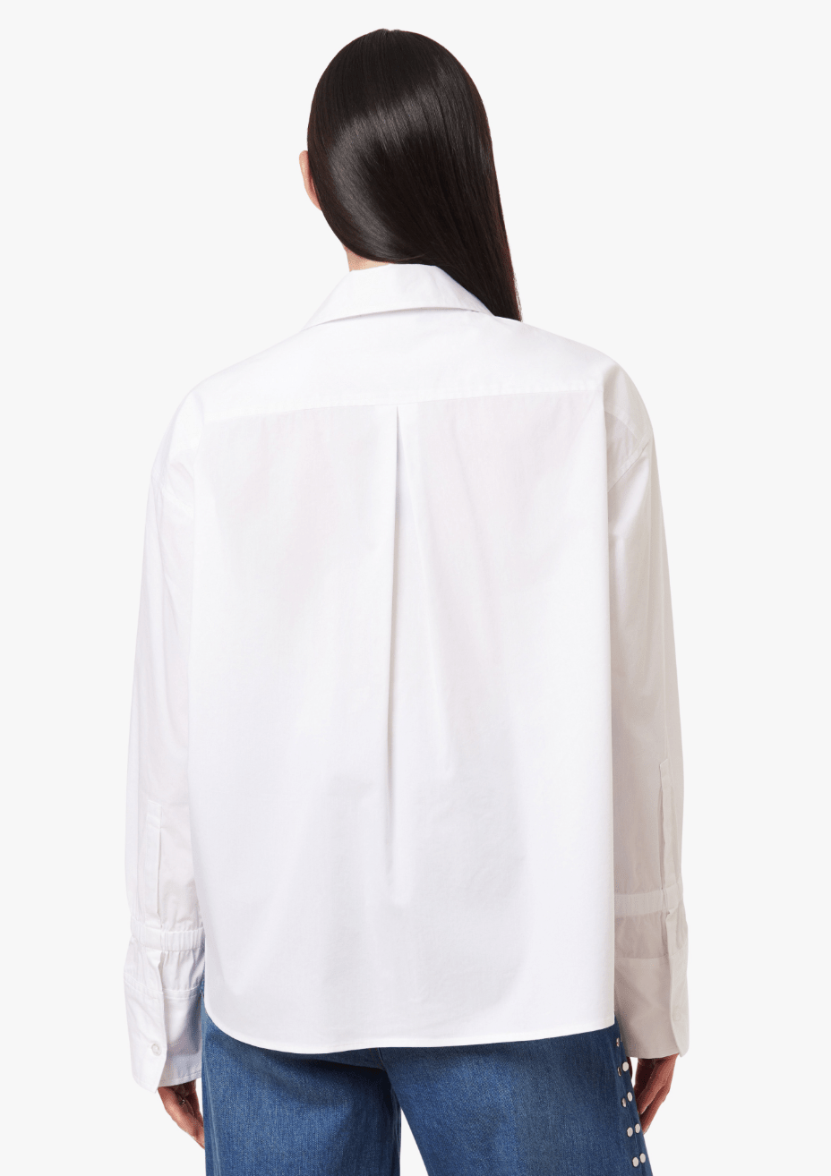 White Cinched Cuff Poplin Shirt - Amor Lafayette